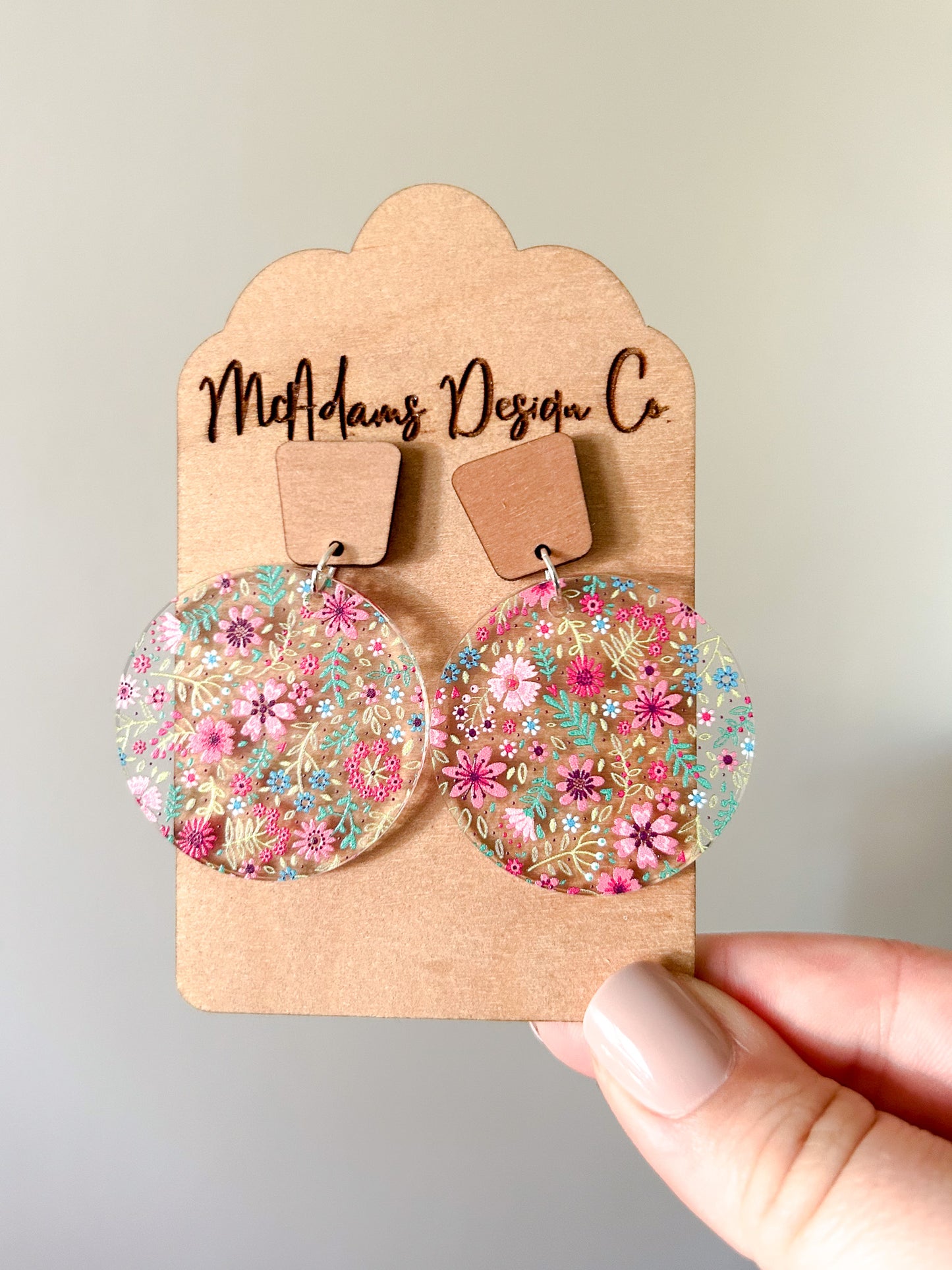 Wood & Floral Acrylic Earrings