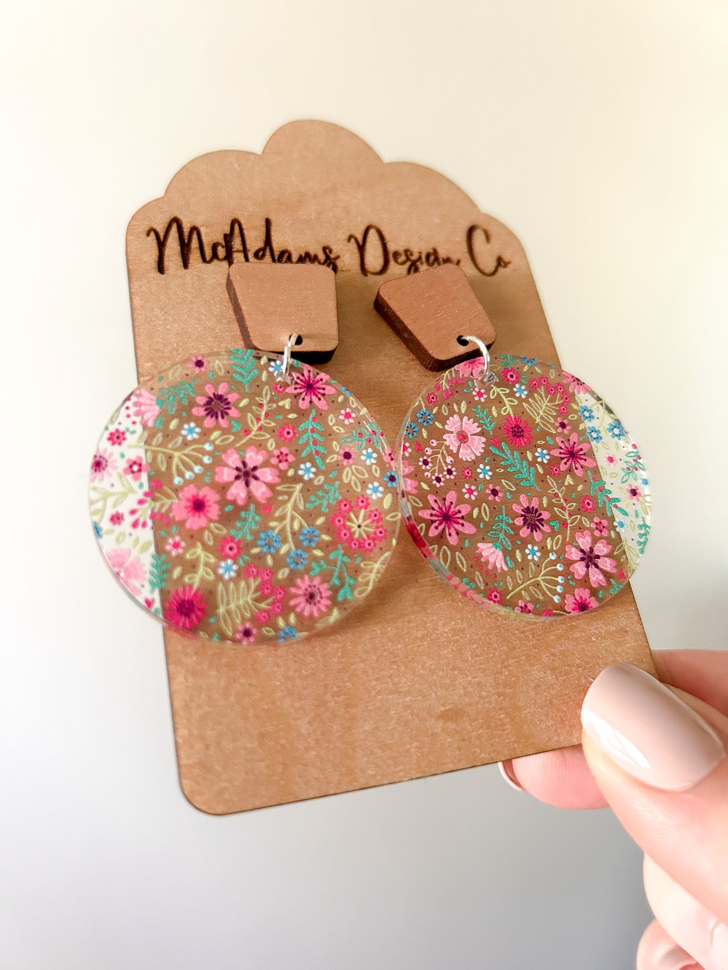 Wood & Floral Acrylic Earrings