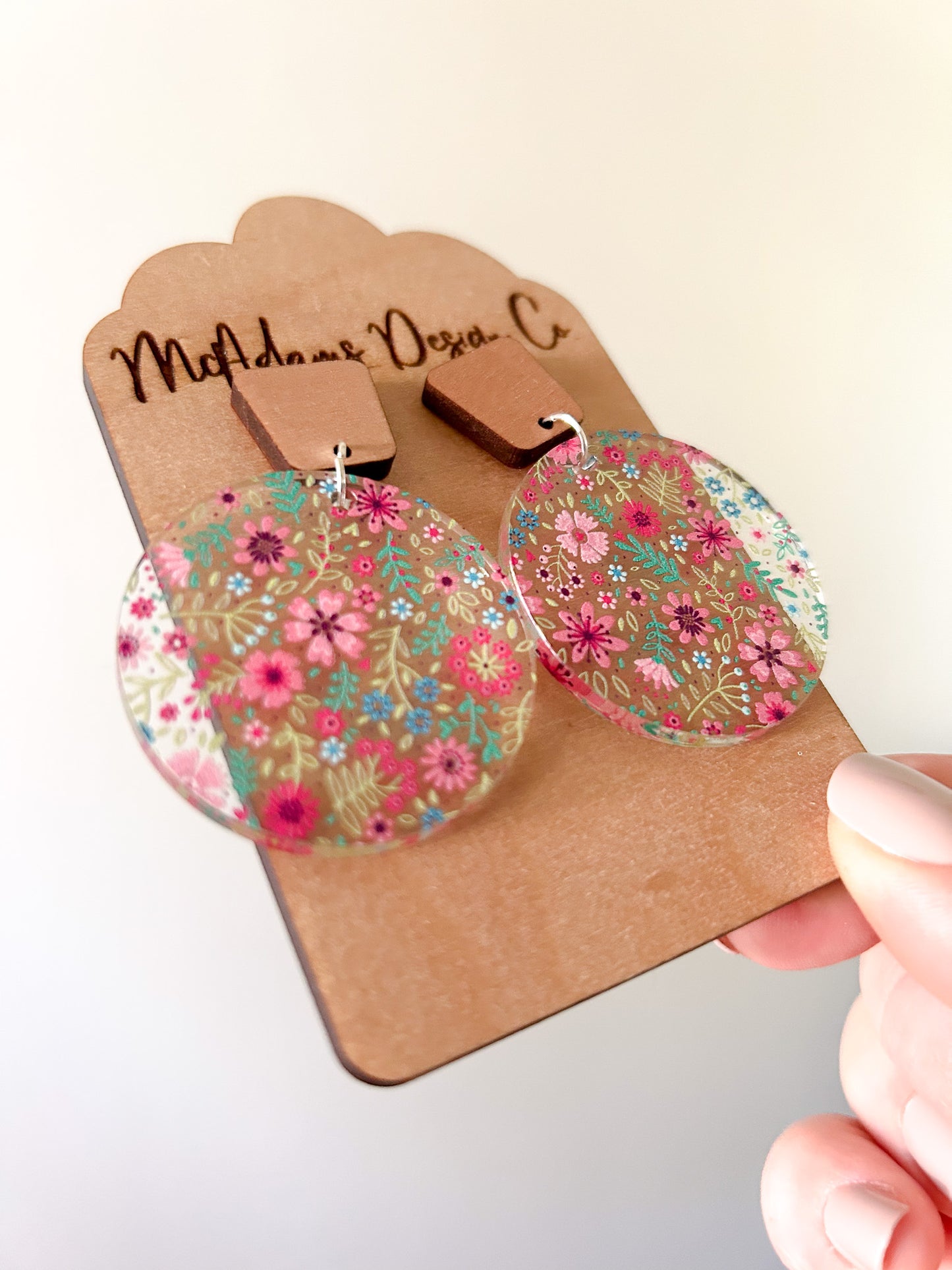 Wood & Floral Acrylic Earrings