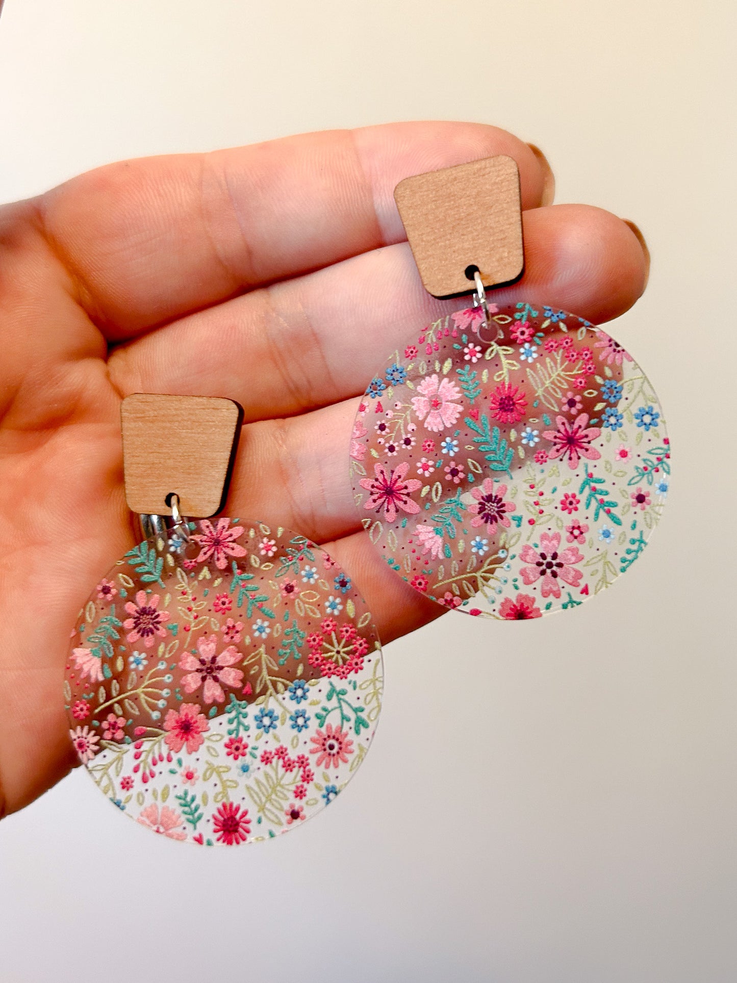 Wood & Floral Acrylic Earrings