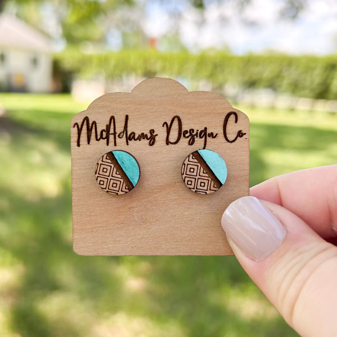Wooden Teal Boho Studs (5 Pairs)