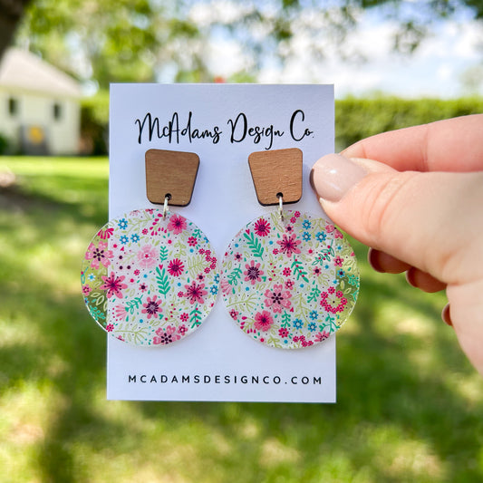 Wood & Floral Acrylic Earrings