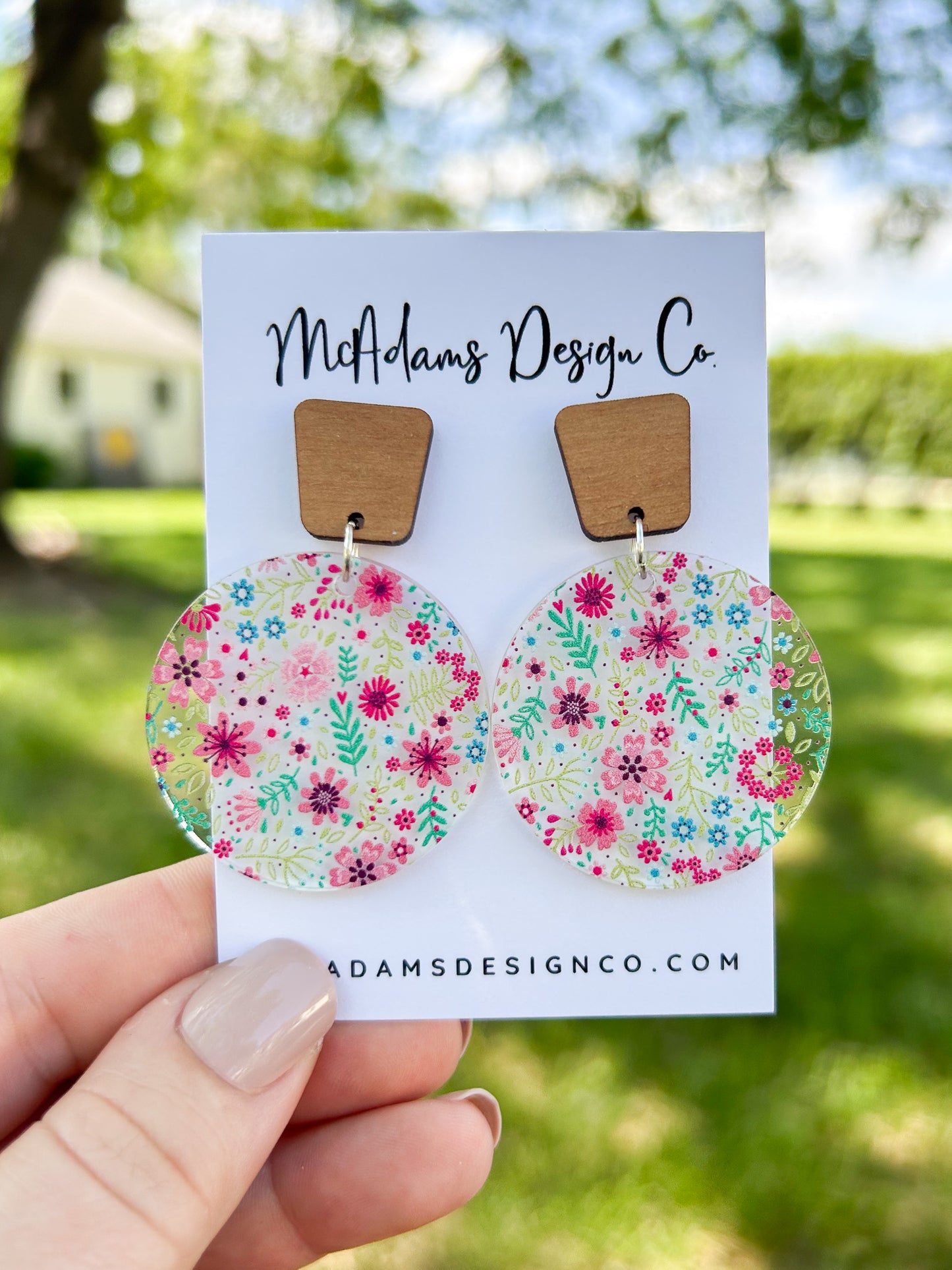 Wood & Floral Acrylic Earrings