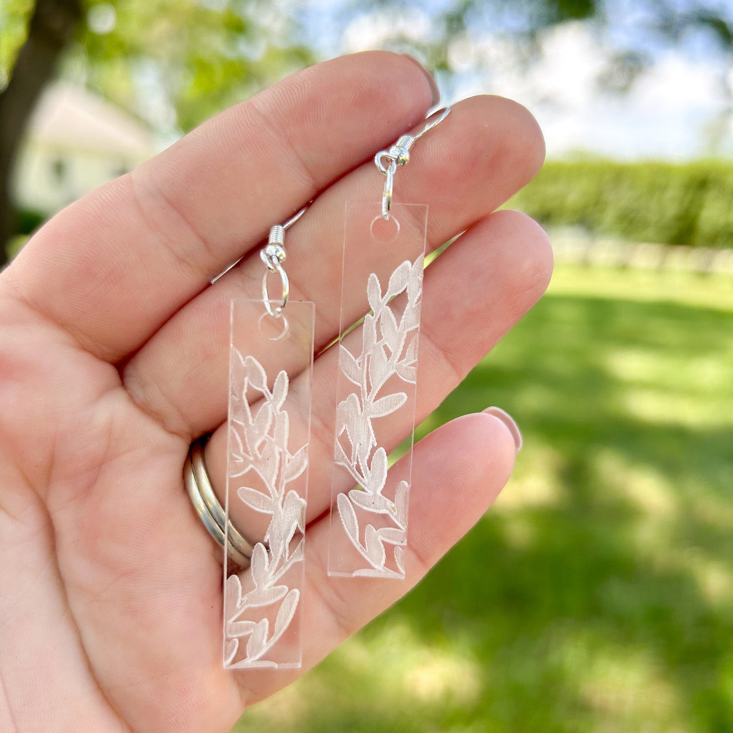 Engraved Leafy Acrylic Earrings