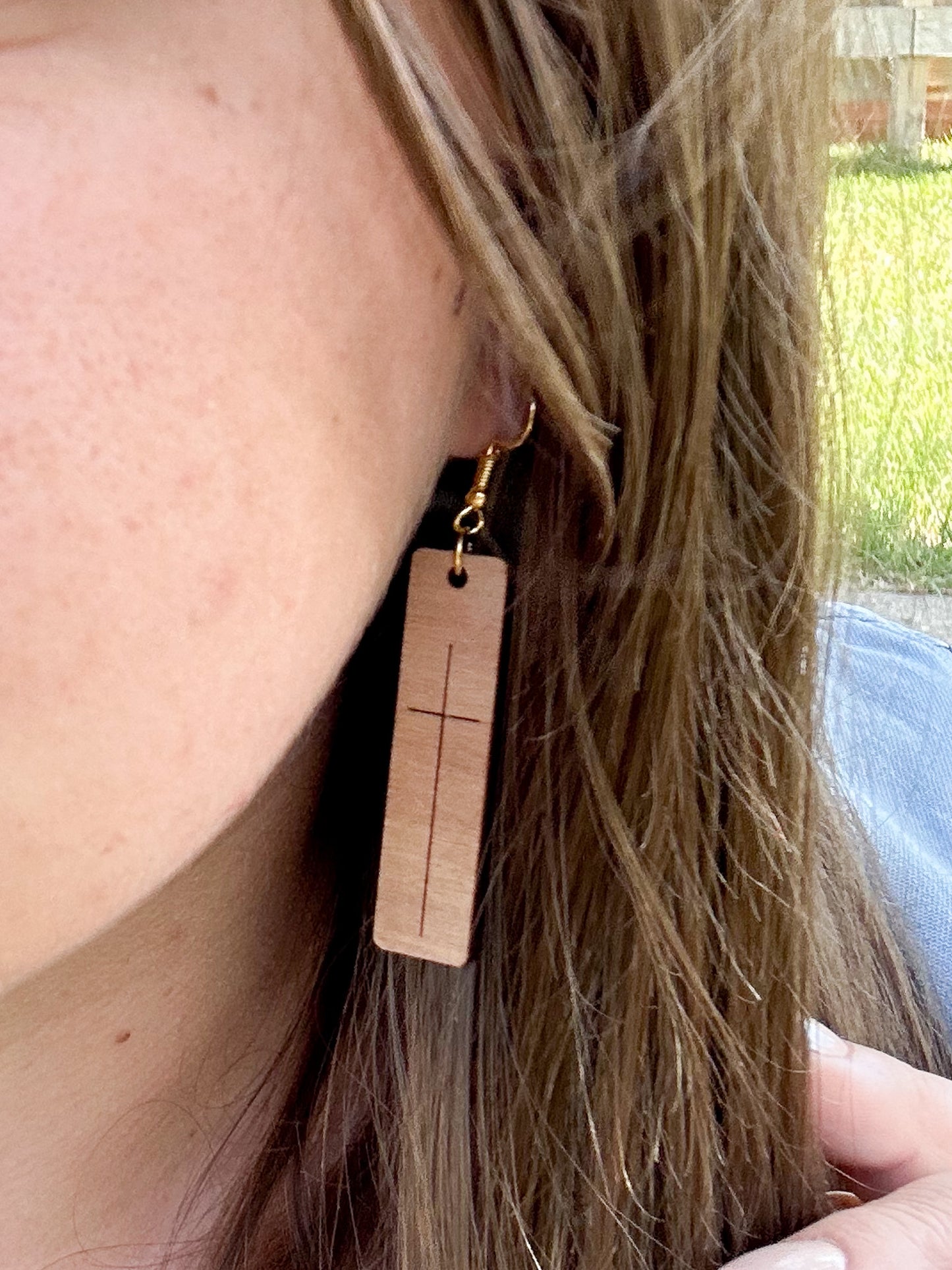 Simple Cross Bar Wooden Earrings