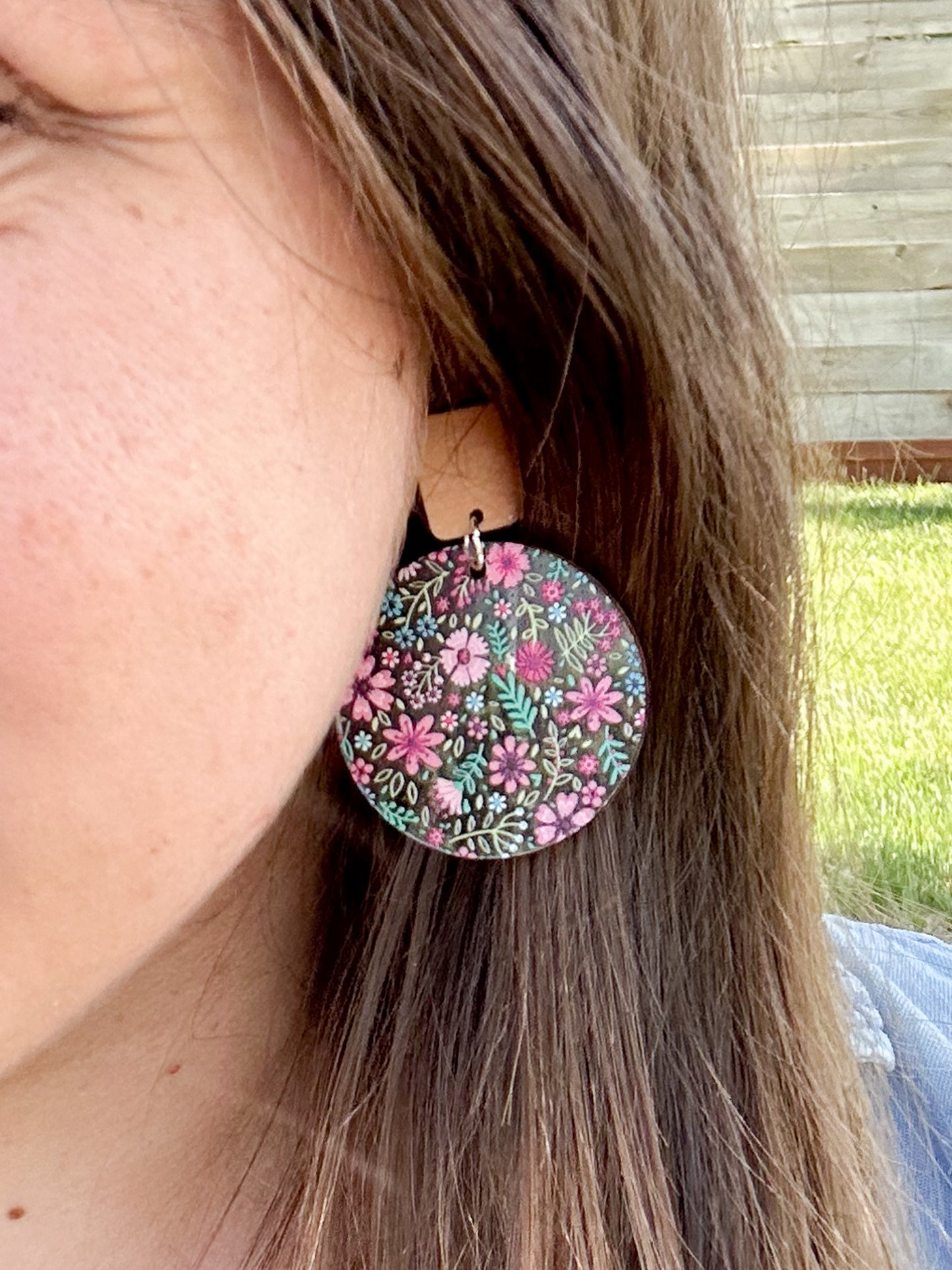 Wood & Floral Acrylic Earrings