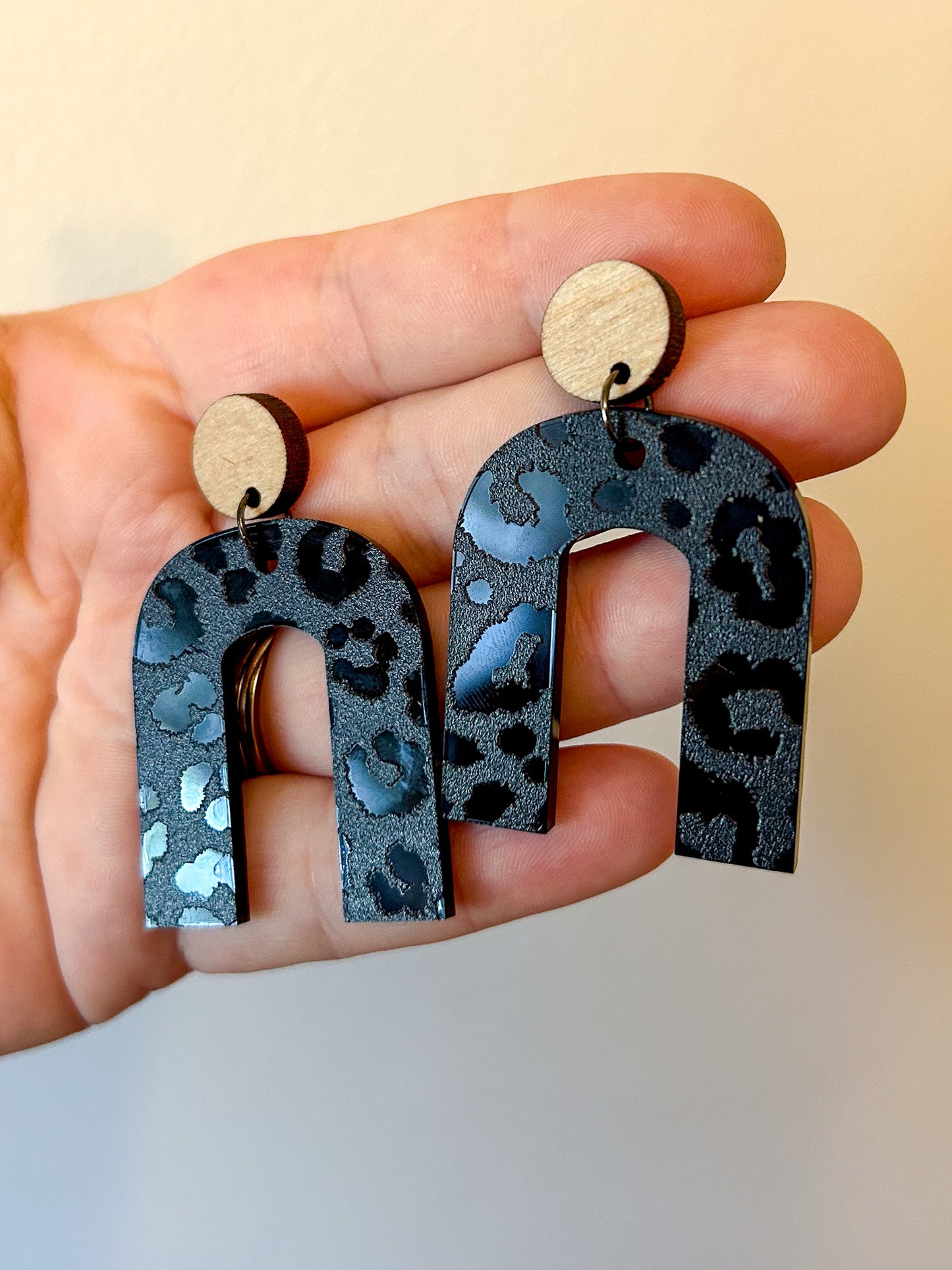 Wood & Blacked Out Cheetah Acrylic Earrings
