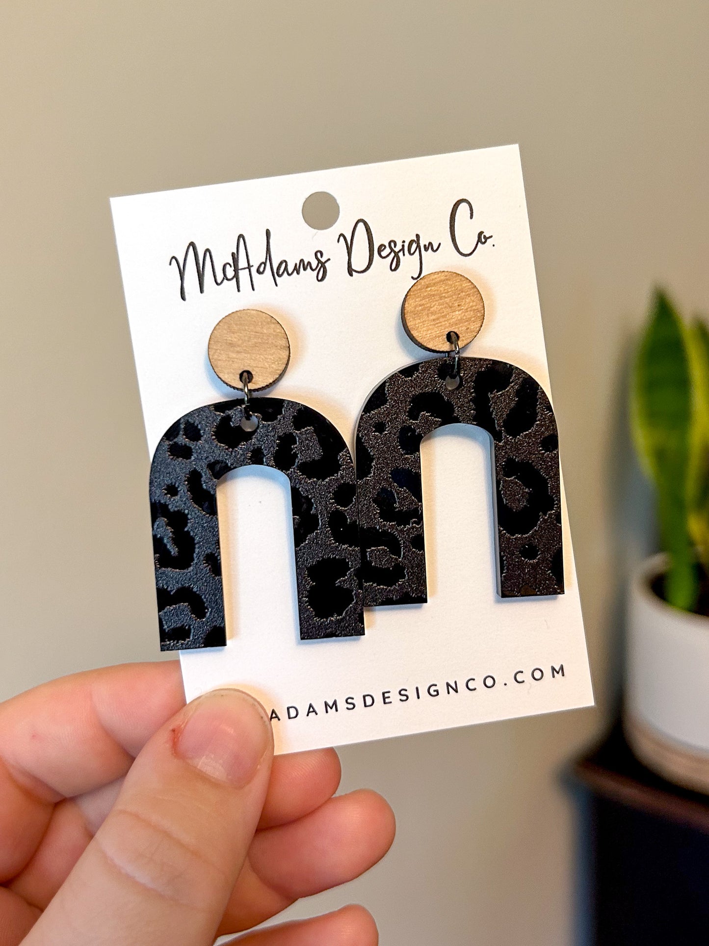 Wood & Blacked Out Cheetah Acrylic Earrings