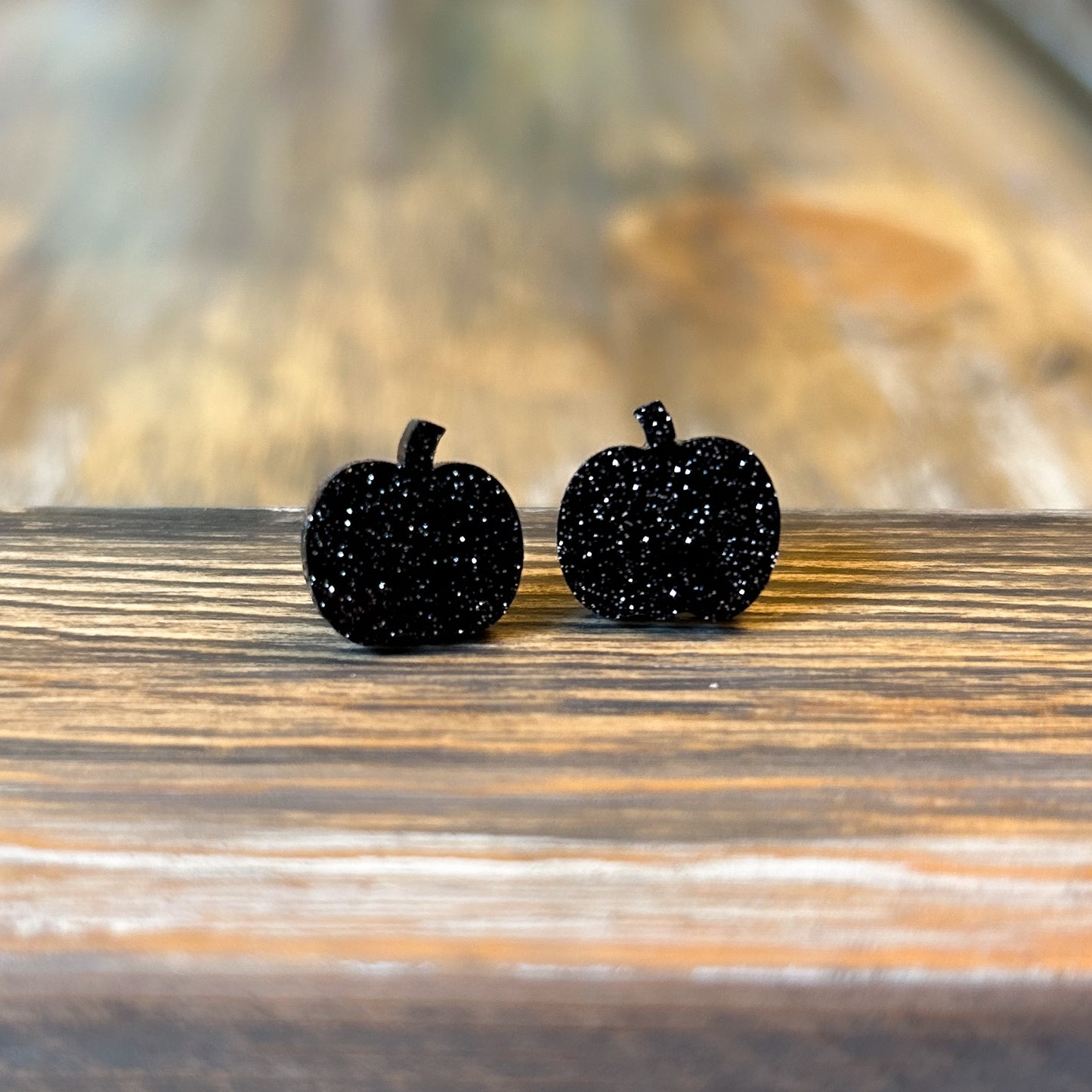 Black Glitter Pumpkin Acrylic Studs