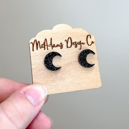 Black Glitter Moon Acrylic Studs