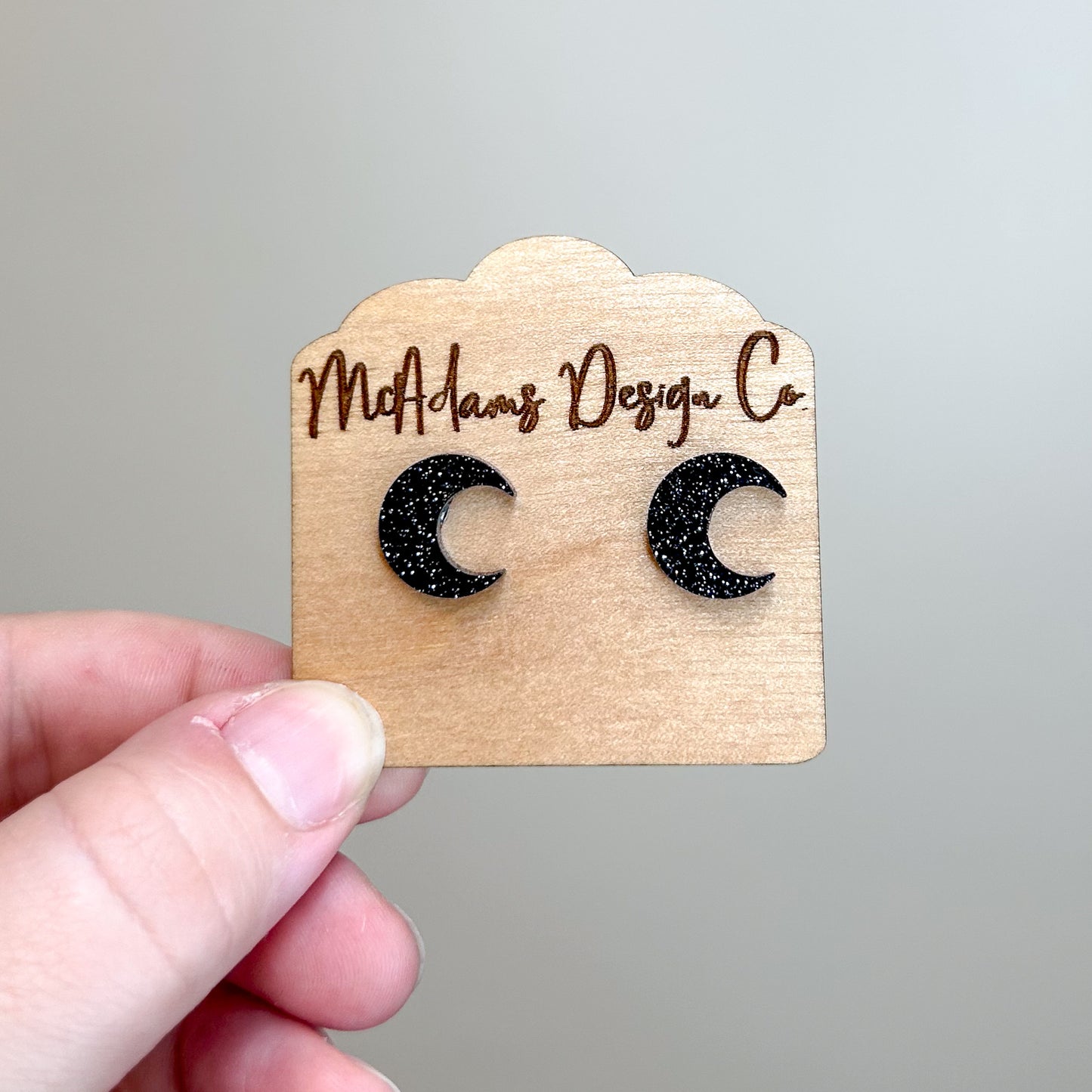 Black Glitter Moon Acrylic Studs