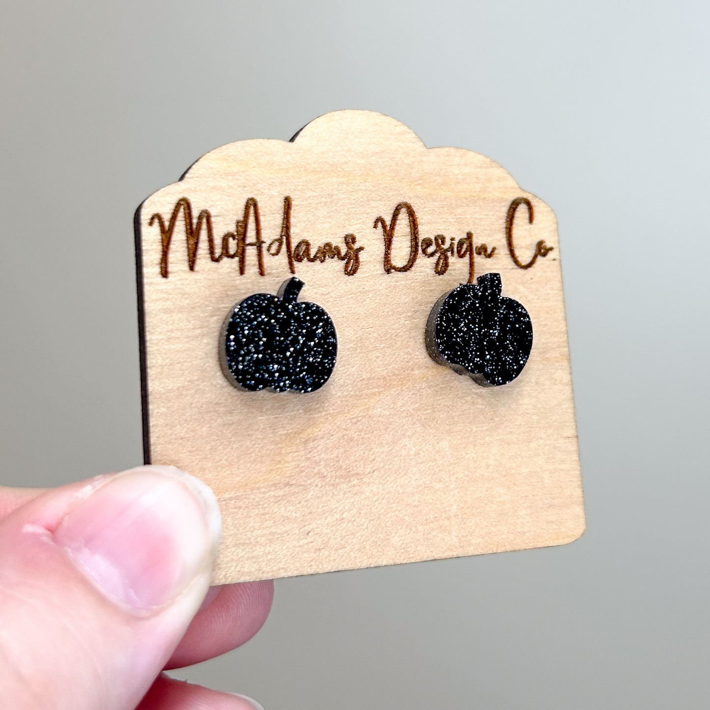 Black Glitter Pumpkin Acrylic Studs