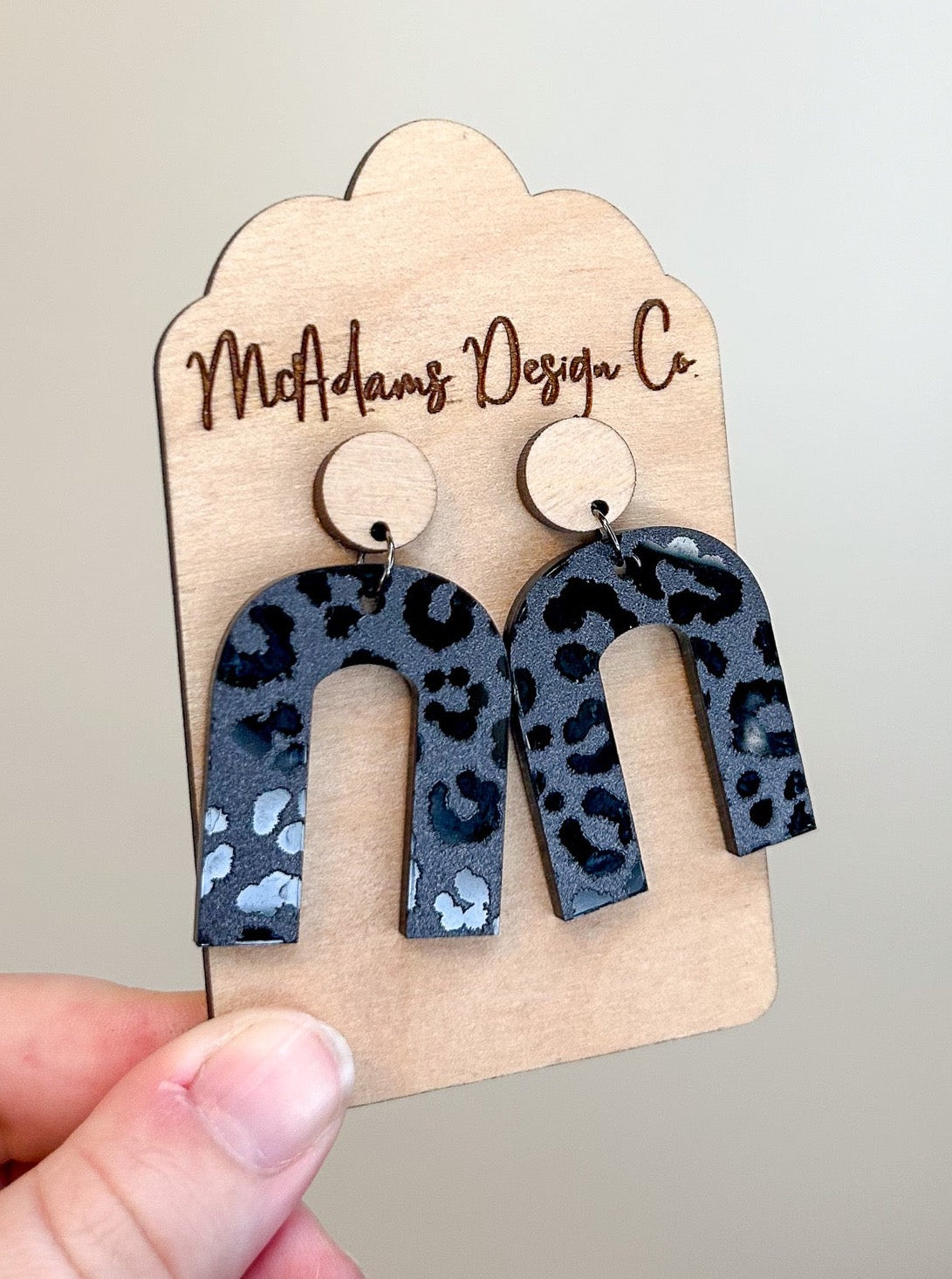 Wood & Blacked Out Cheetah Acrylic Earrings