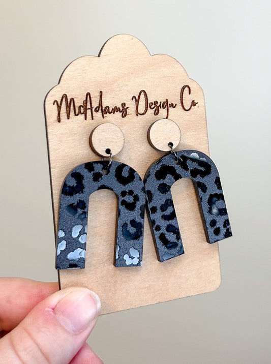 Wood & Blacked Out Cheetah Acrylic Earrings