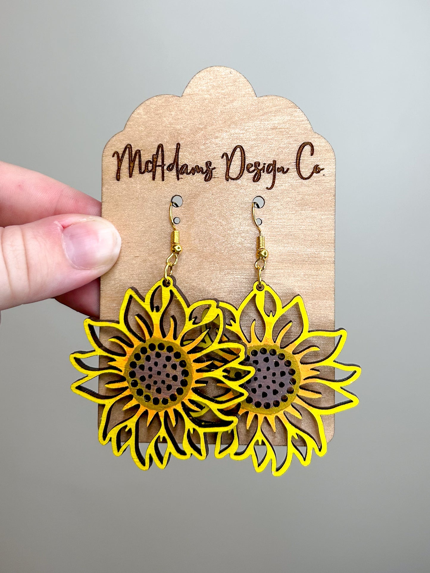 Painted Sunflower Wooden Earrings