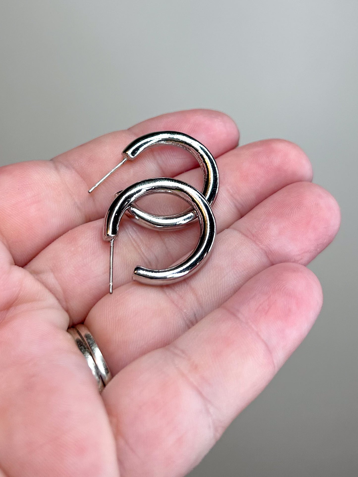 Chunky Silver Hoops Earrings