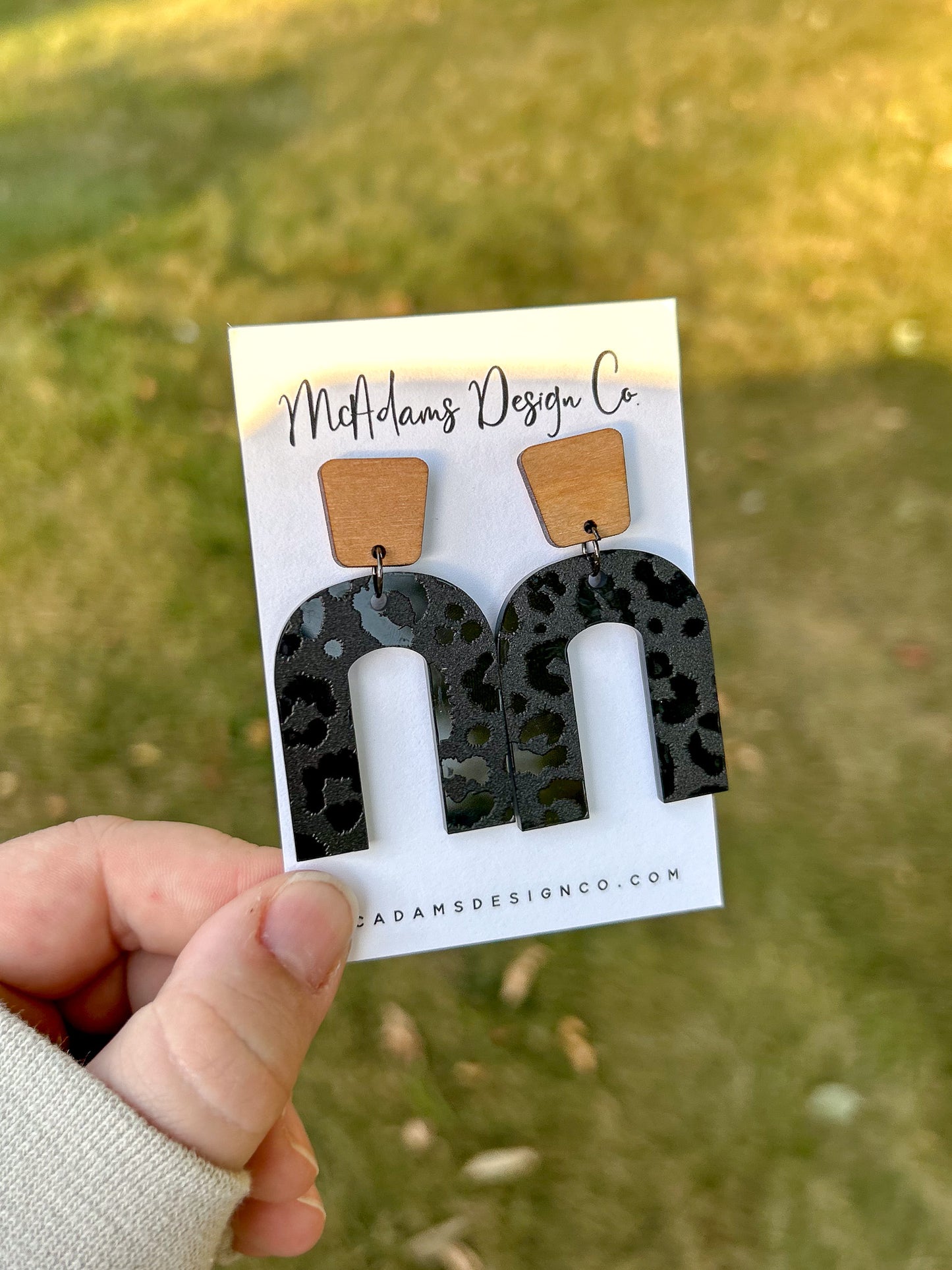 Wood & Blacked Out Cheetah Acrylic Earrings