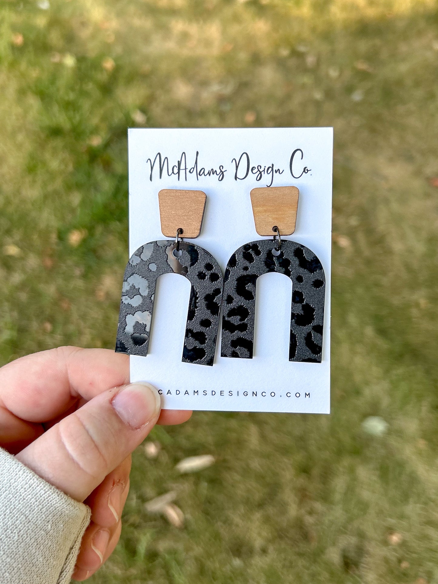 Wood & Blacked Out Cheetah Acrylic Earrings