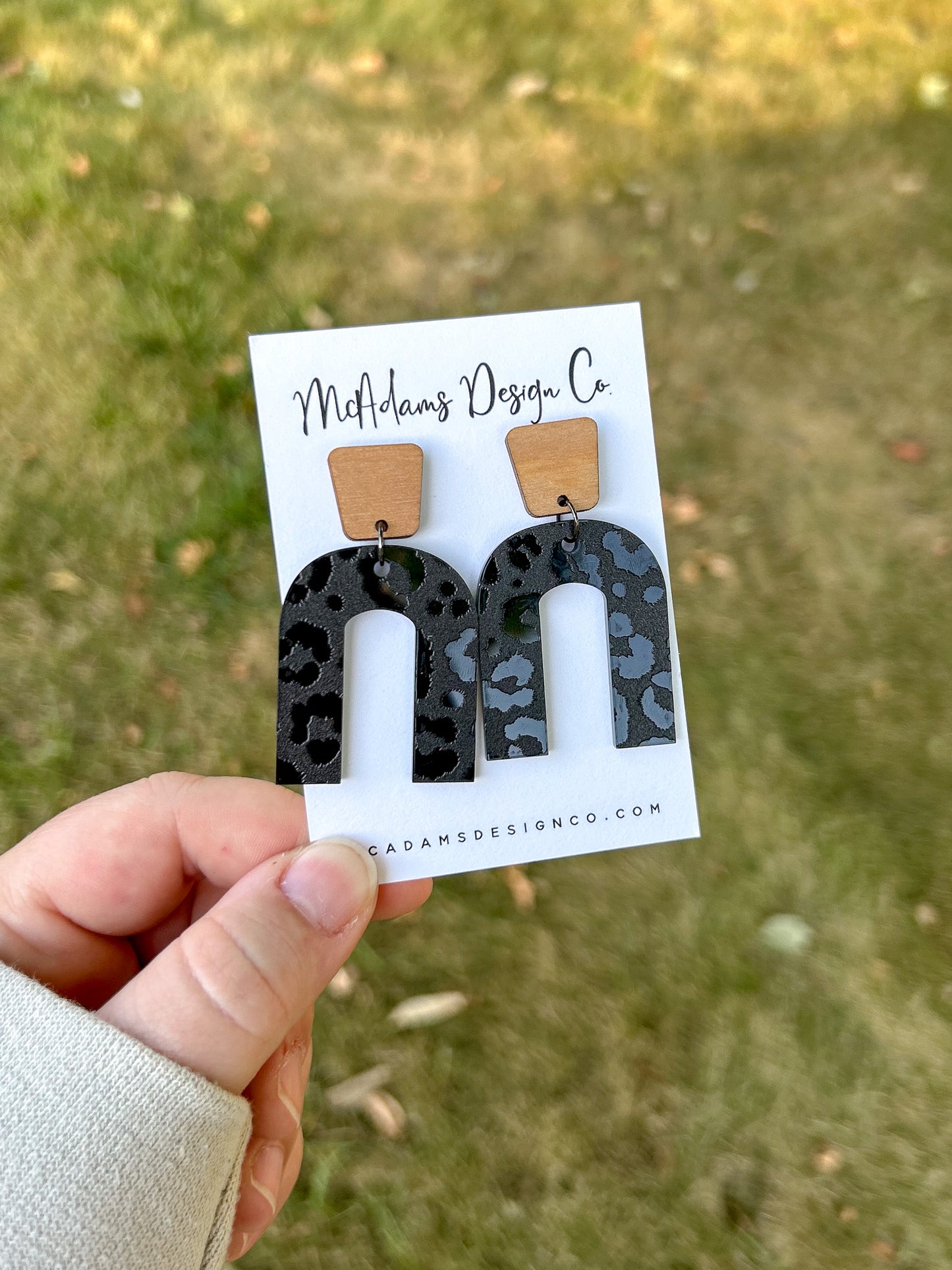 Wood & Blacked Out Cheetah Acrylic Earrings
