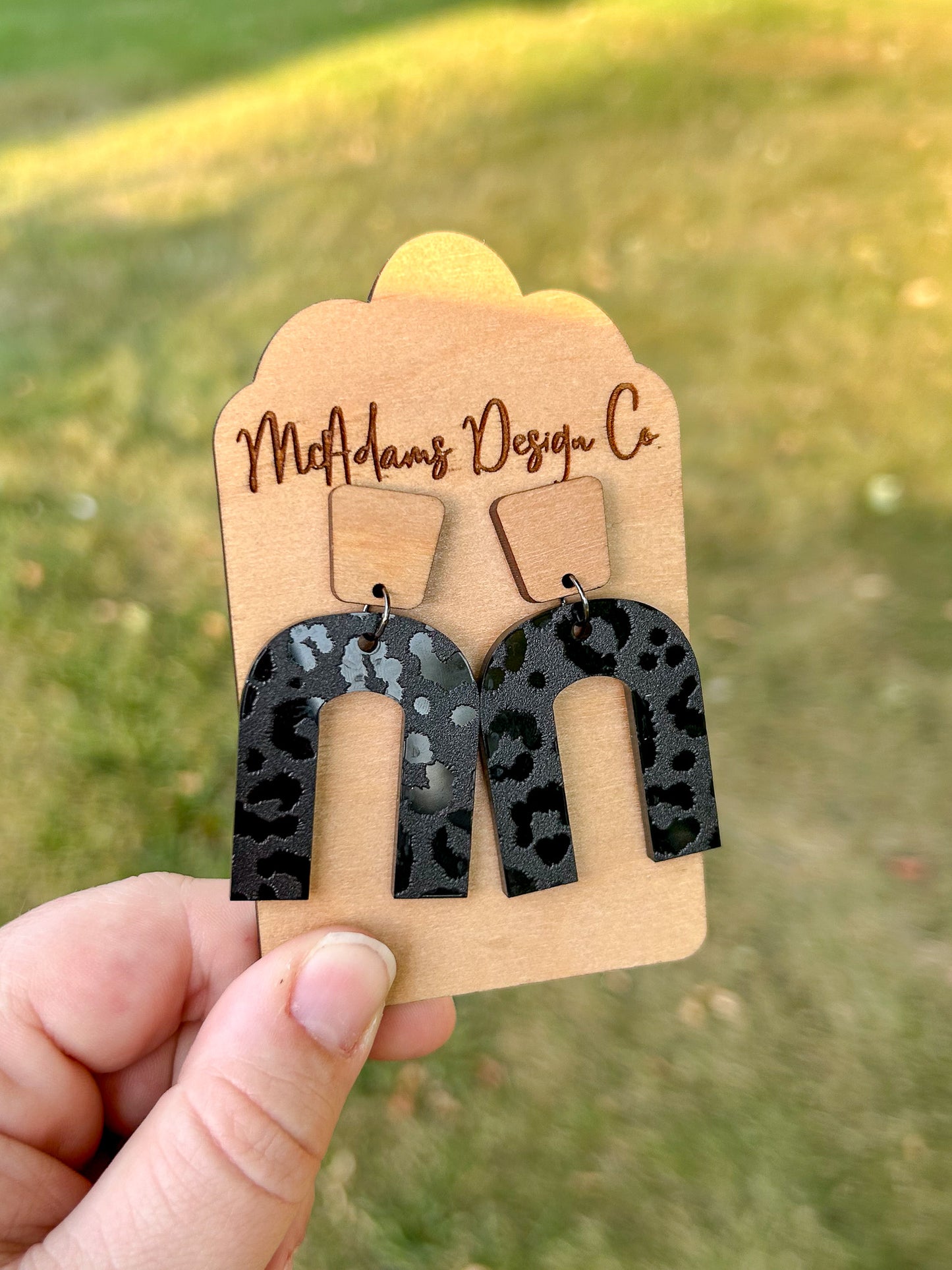 Wood & Blacked Out Cheetah Acrylic Earrings