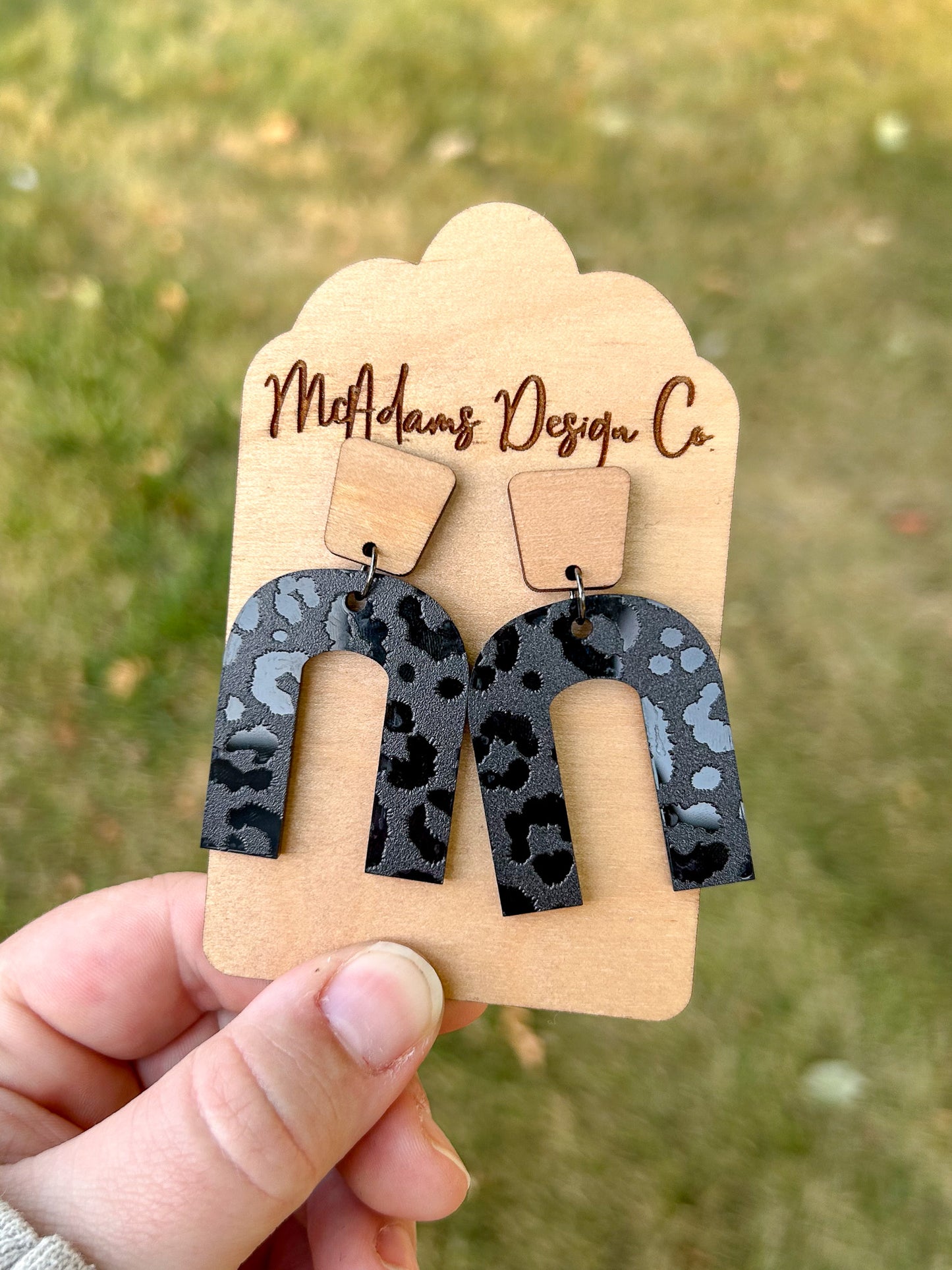 Wood & Blacked Out Cheetah Acrylic Earrings
