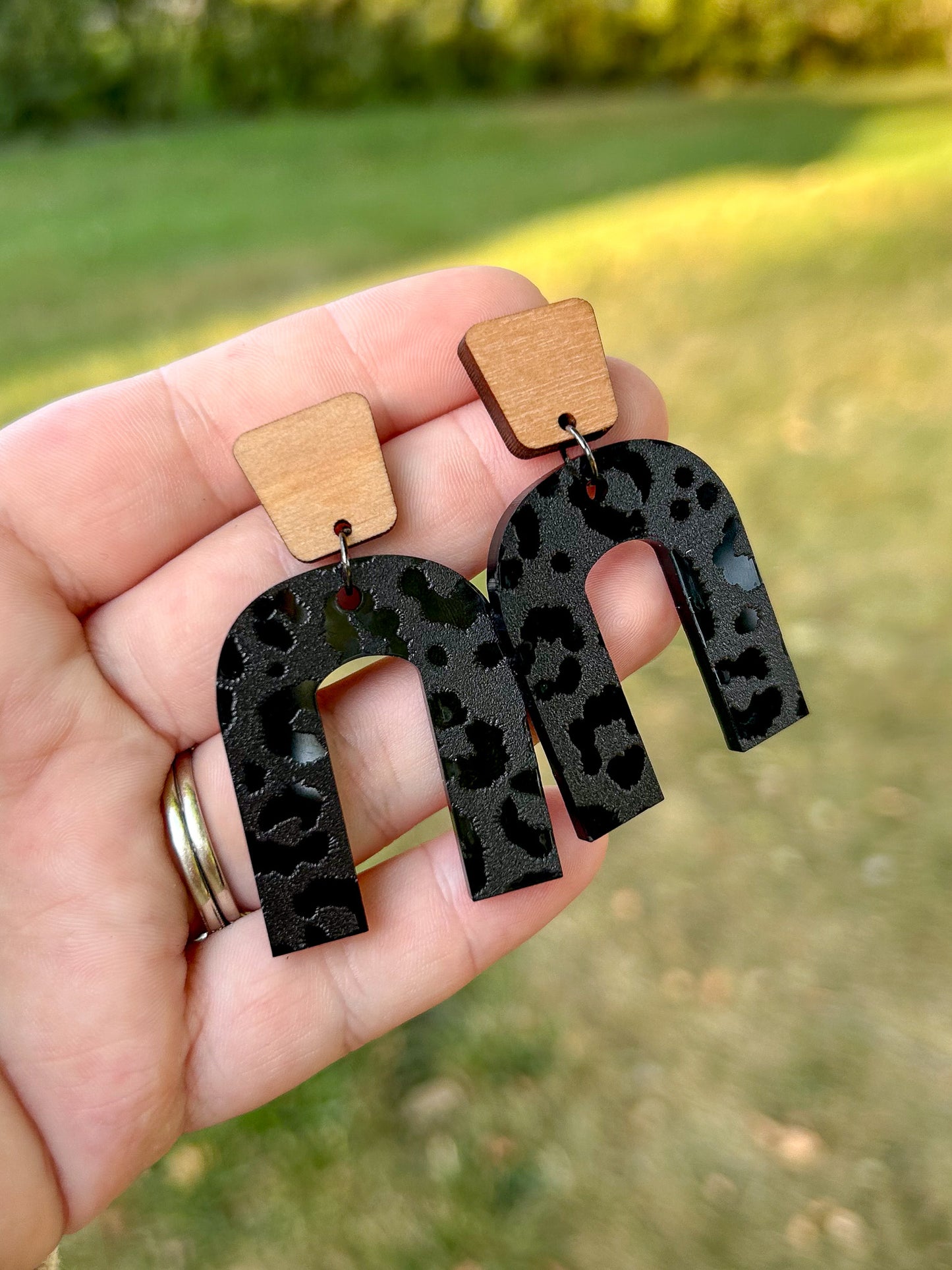 Wood & Blacked Out Cheetah Acrylic Earrings