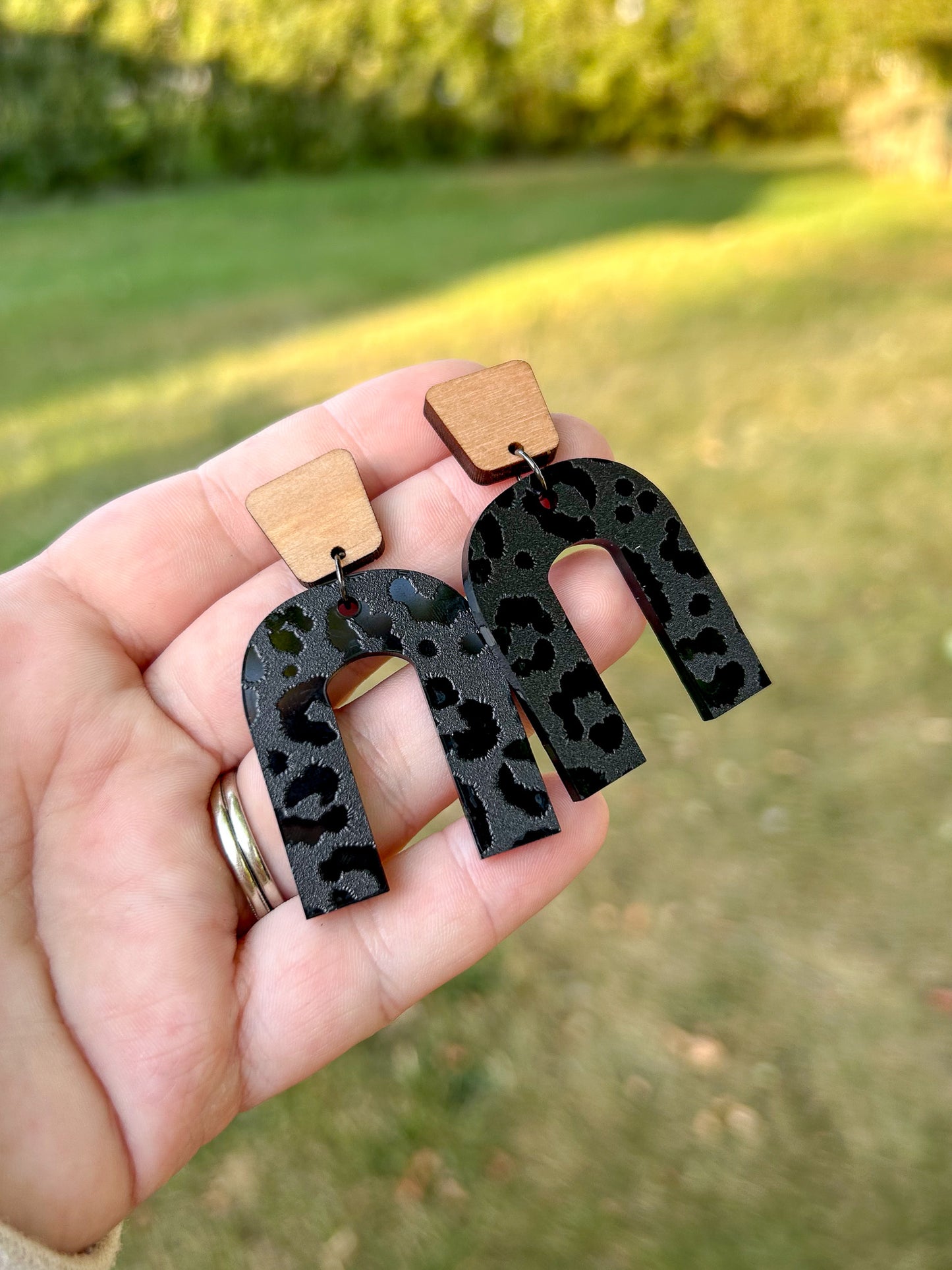 Wood & Blacked Out Cheetah Acrylic Earrings