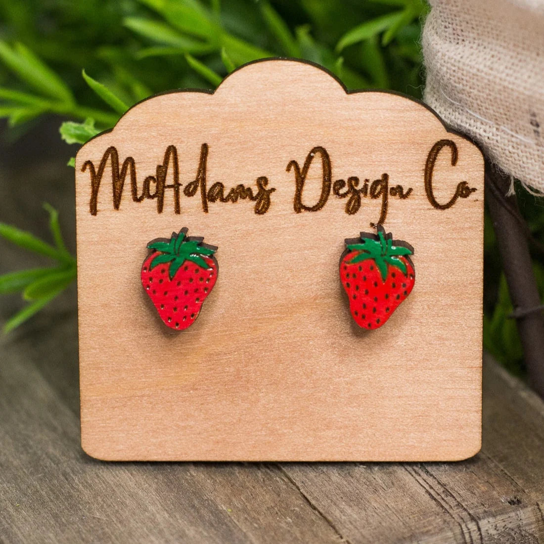 Wooden Stawberry Studs (5 Pairs)