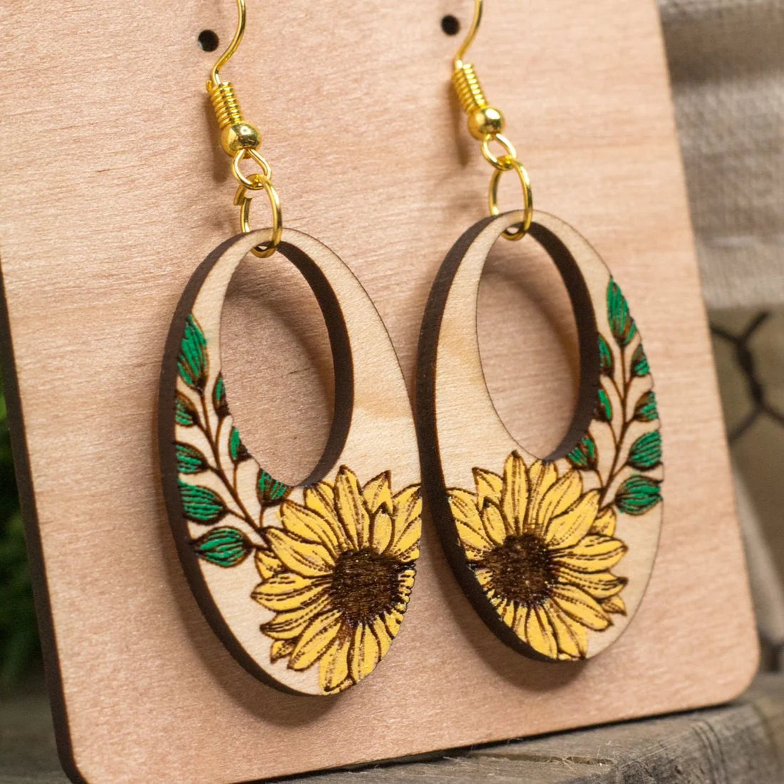 Wooden Painted Sunflower Earrings (5 Pairs)