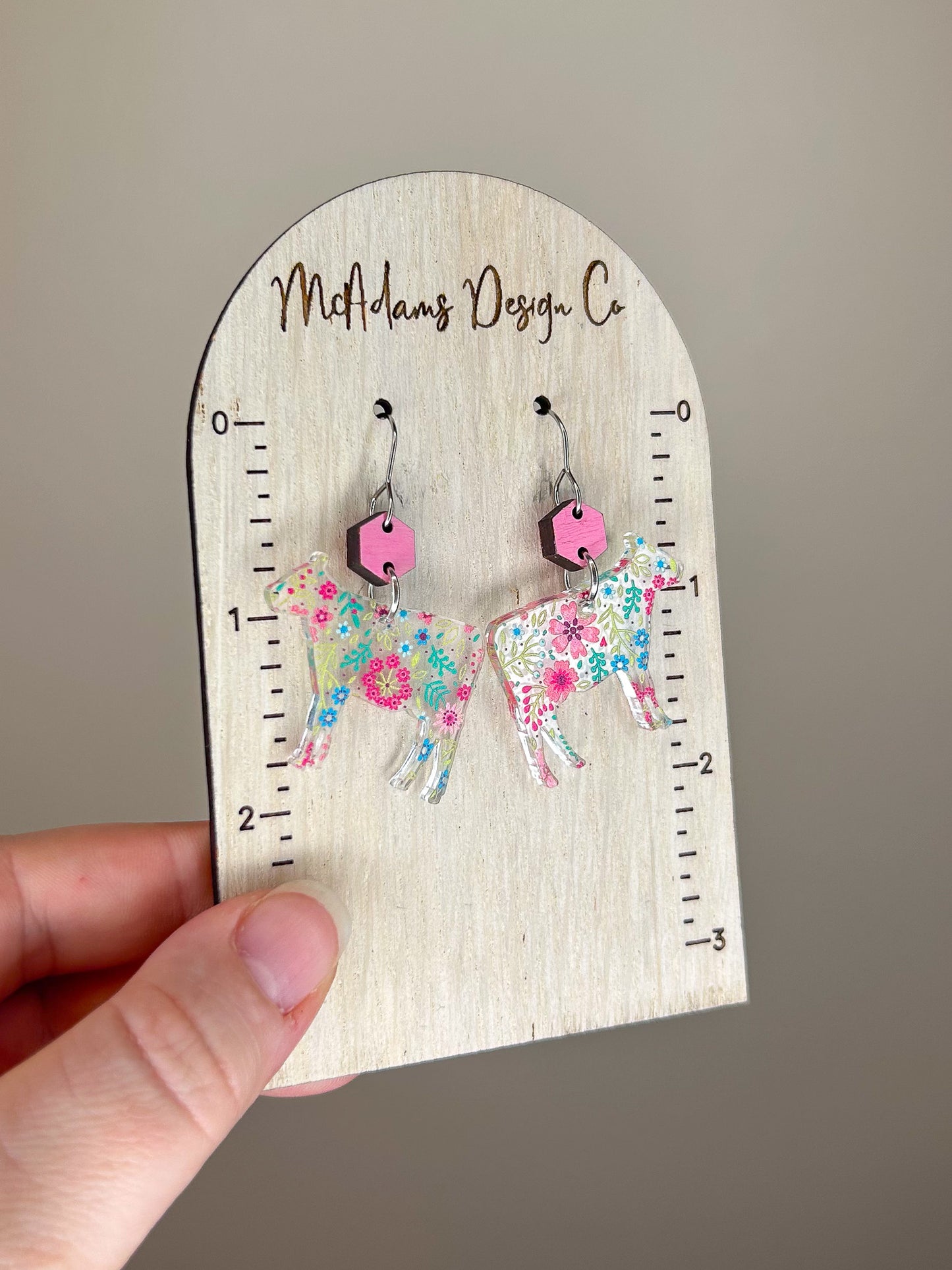 Floral Cow Acrylic Earrings
