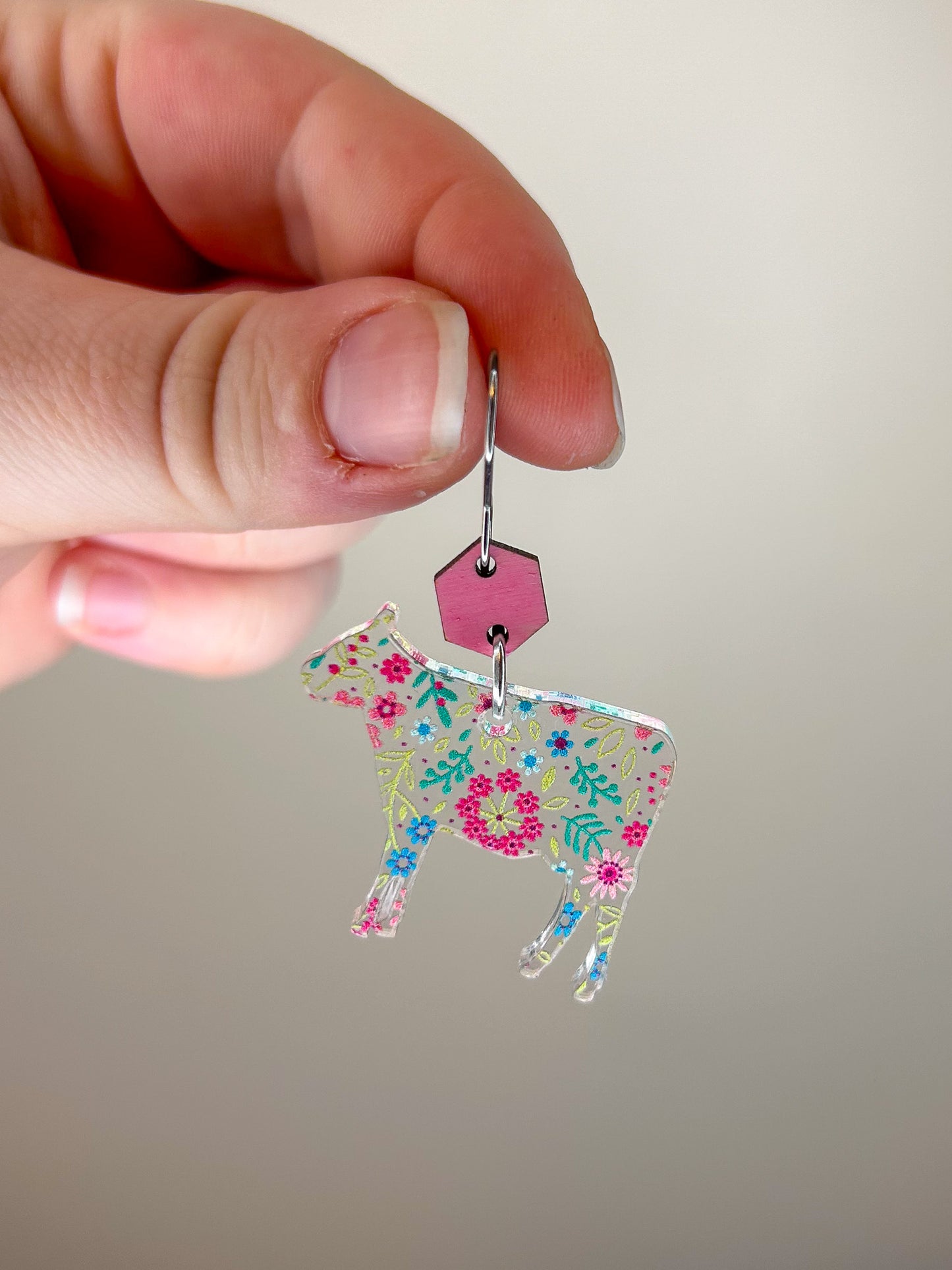 Floral Cow Acrylic Earrings