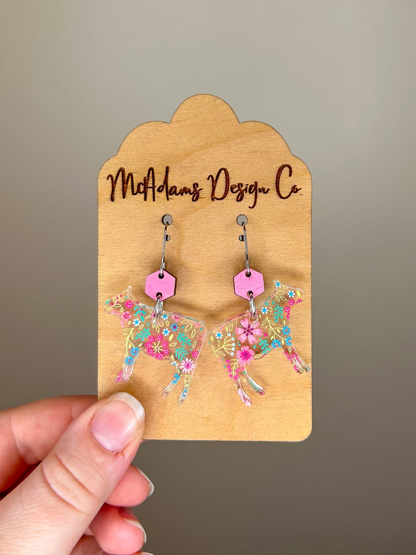 Floral Cow Acrylic Earrings