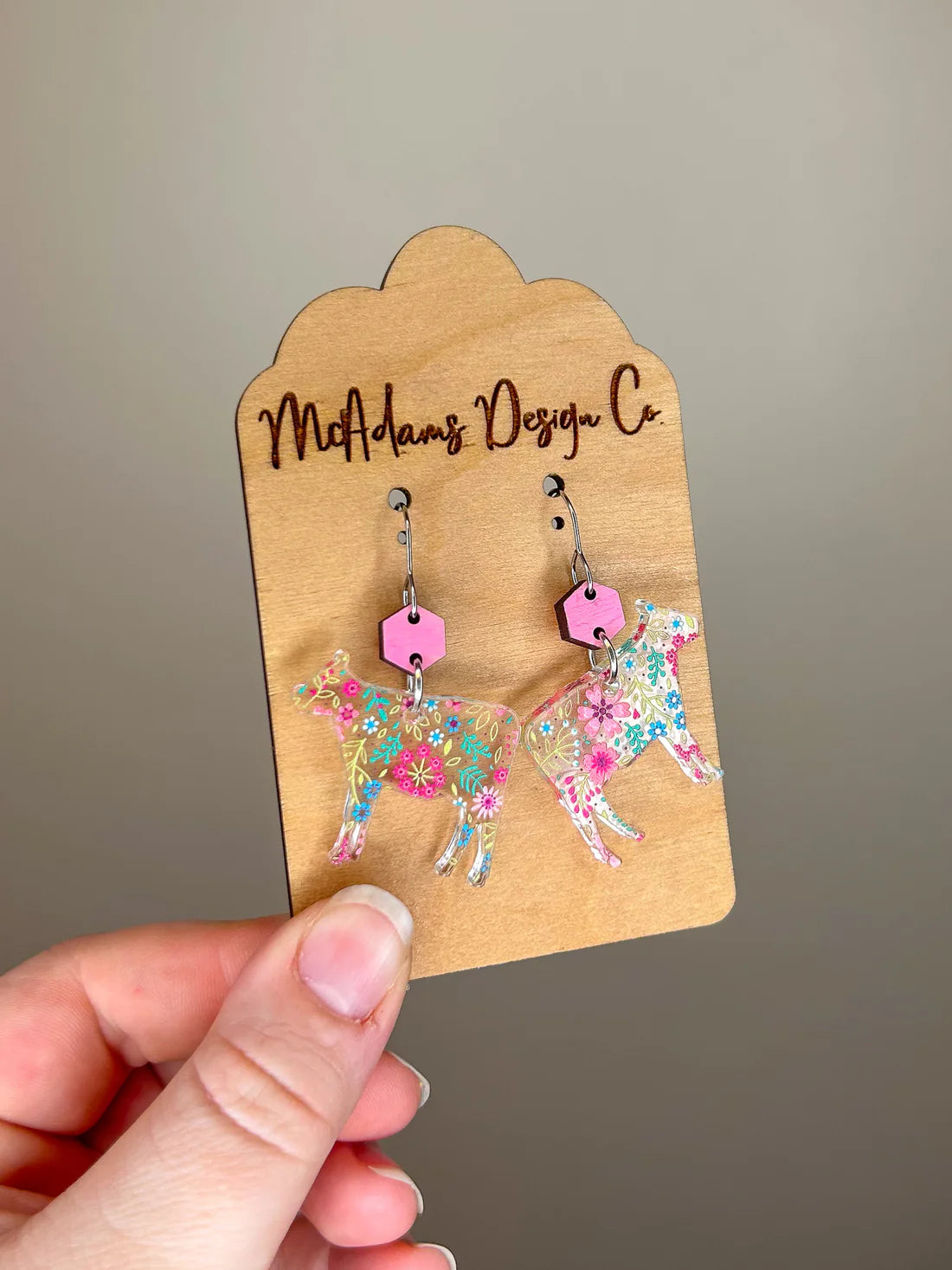 Acrylic Floral Cow Earrings (5 Pairs)