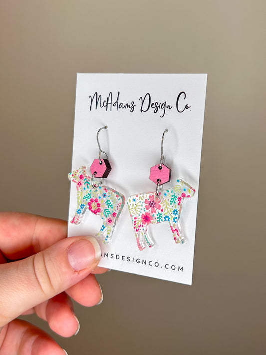 Floral Cow Acrylic Earrings