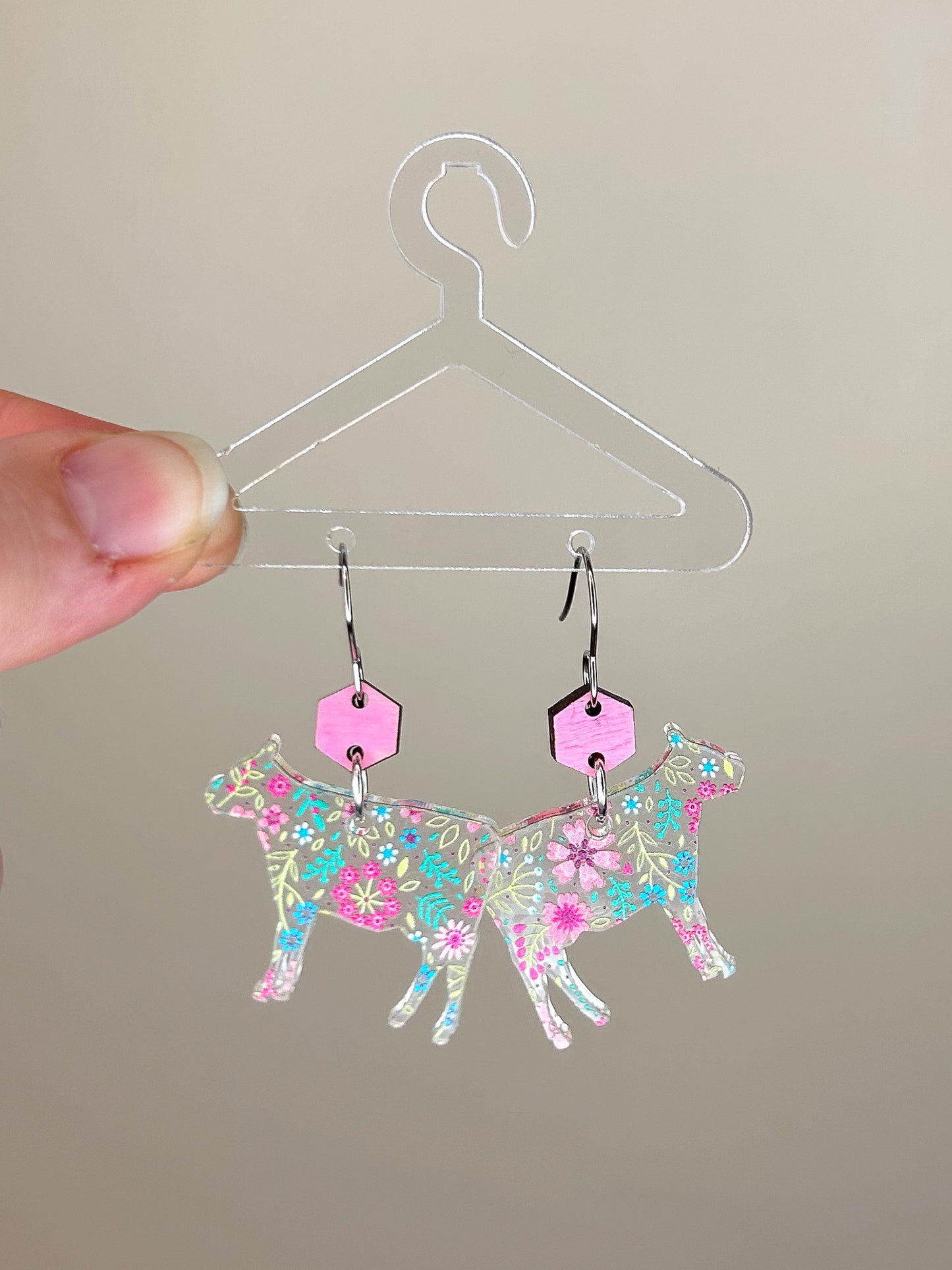 Floral Cow Acrylic Earrings