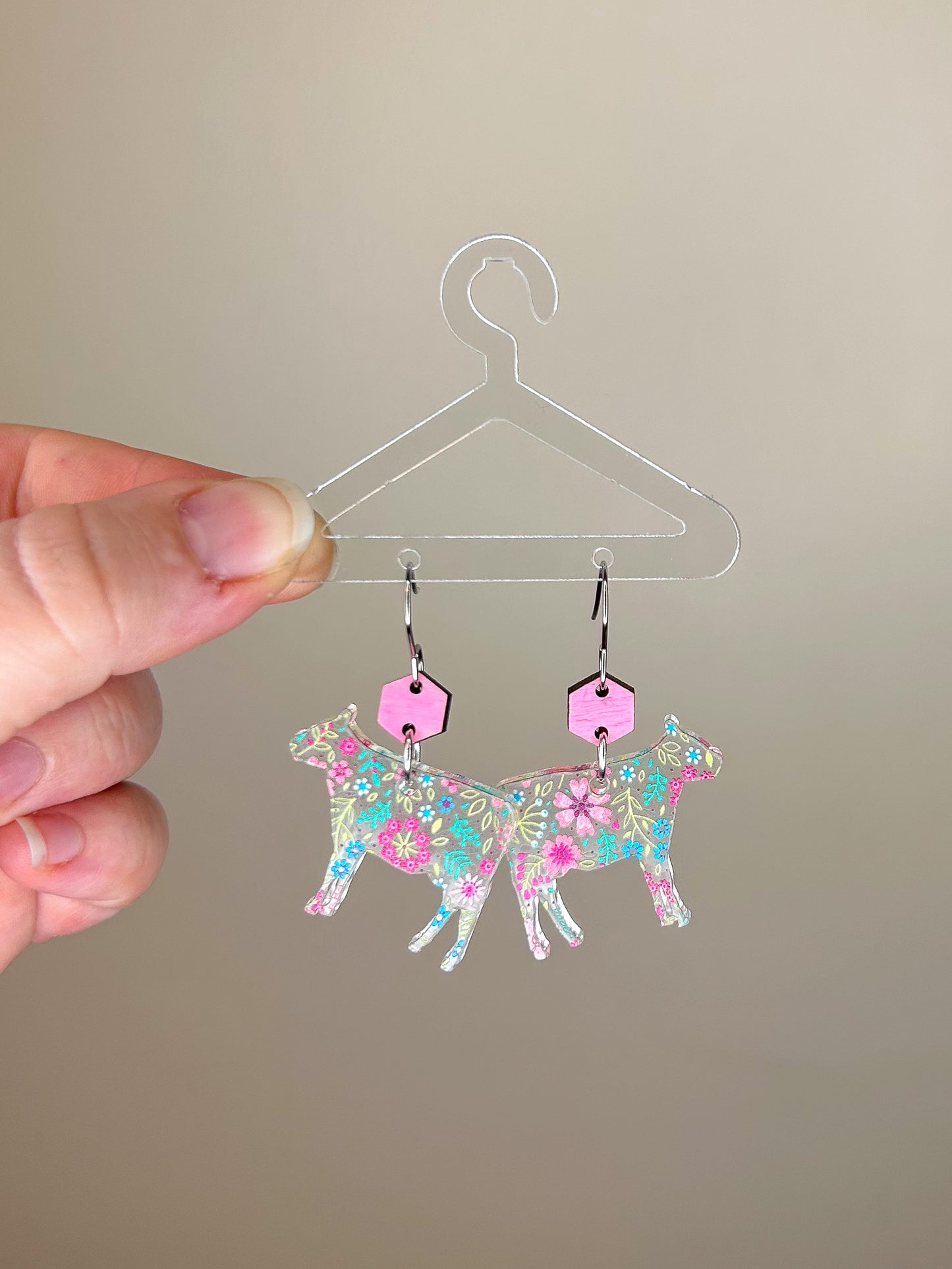 Floral Cow Acrylic Earrings