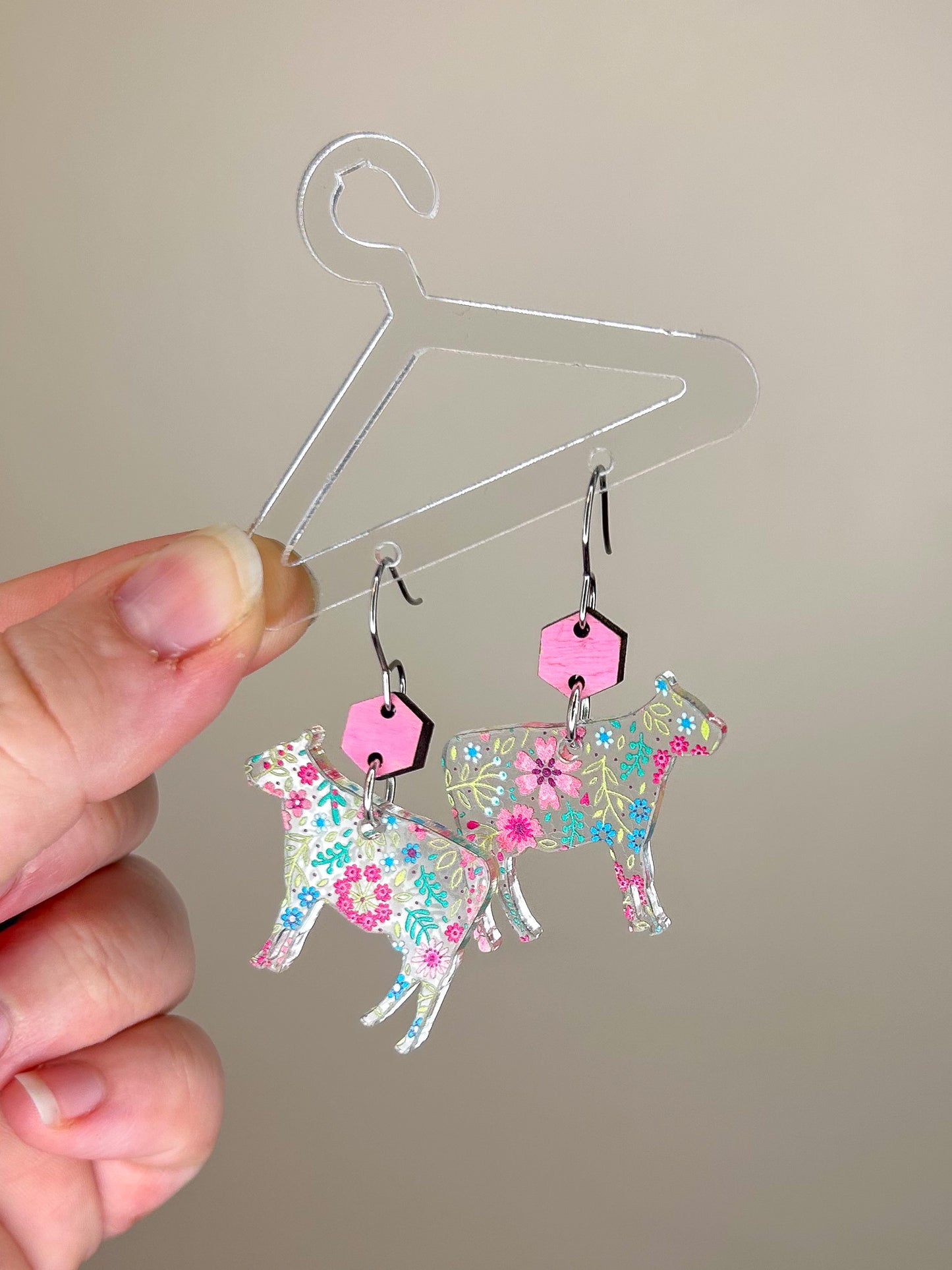 Floral Cow Acrylic Earrings