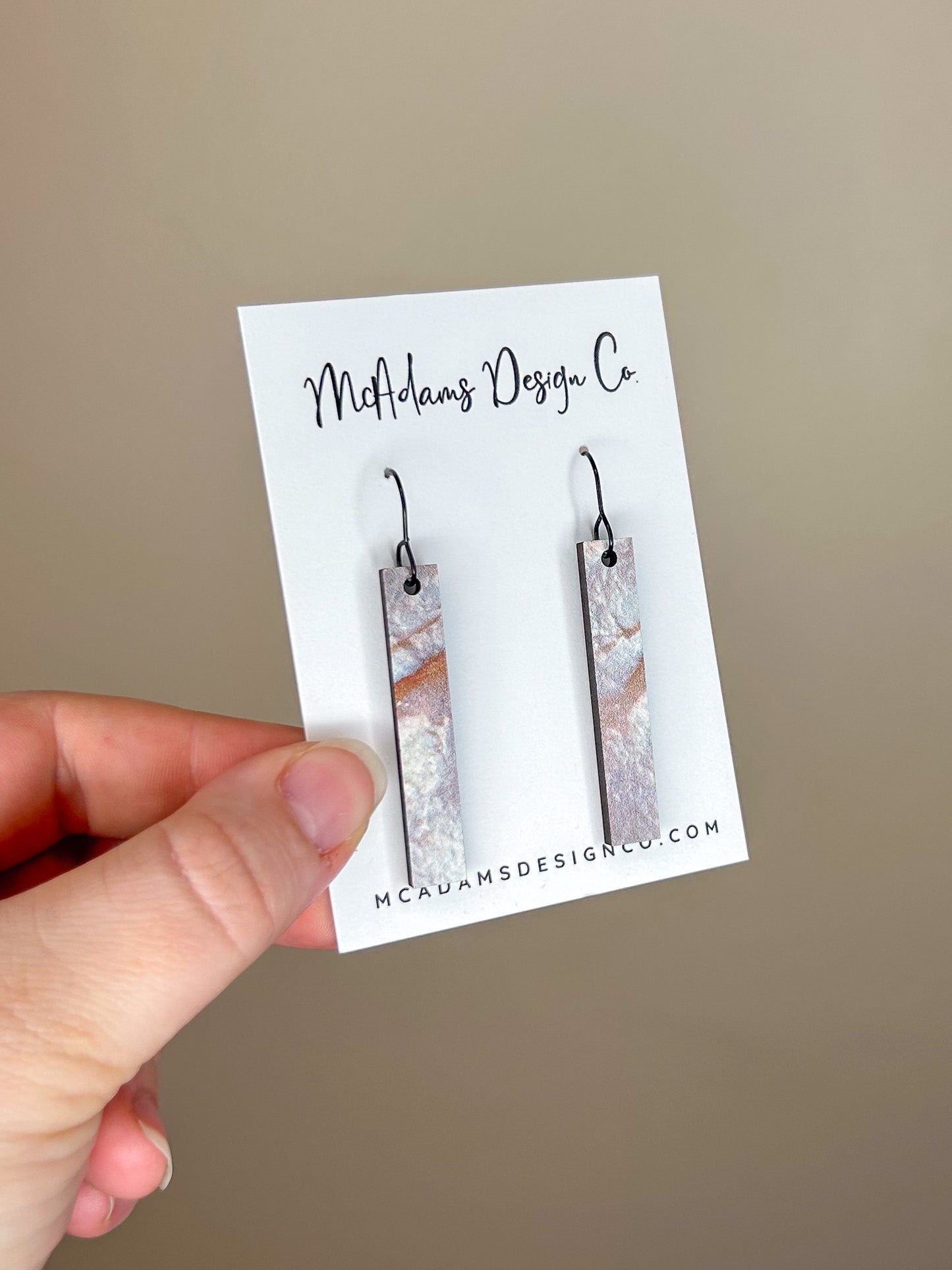 Mother of Pearl Pattern Wooden Bar Earrings