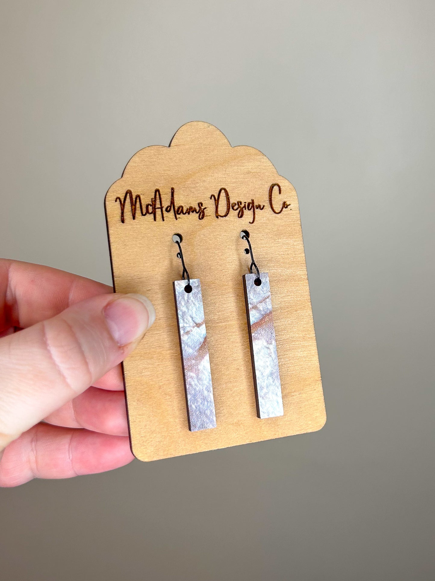 Mother of Pearl Pattern Wooden Bar Earrings