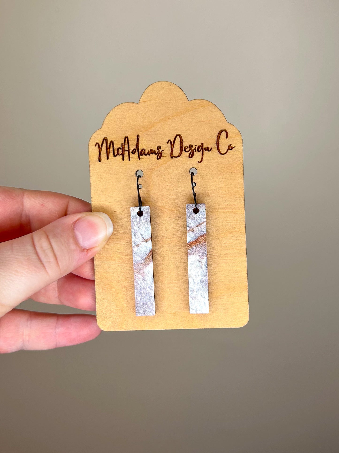Mother of Pearl Pattern Wooden Bar Earrings