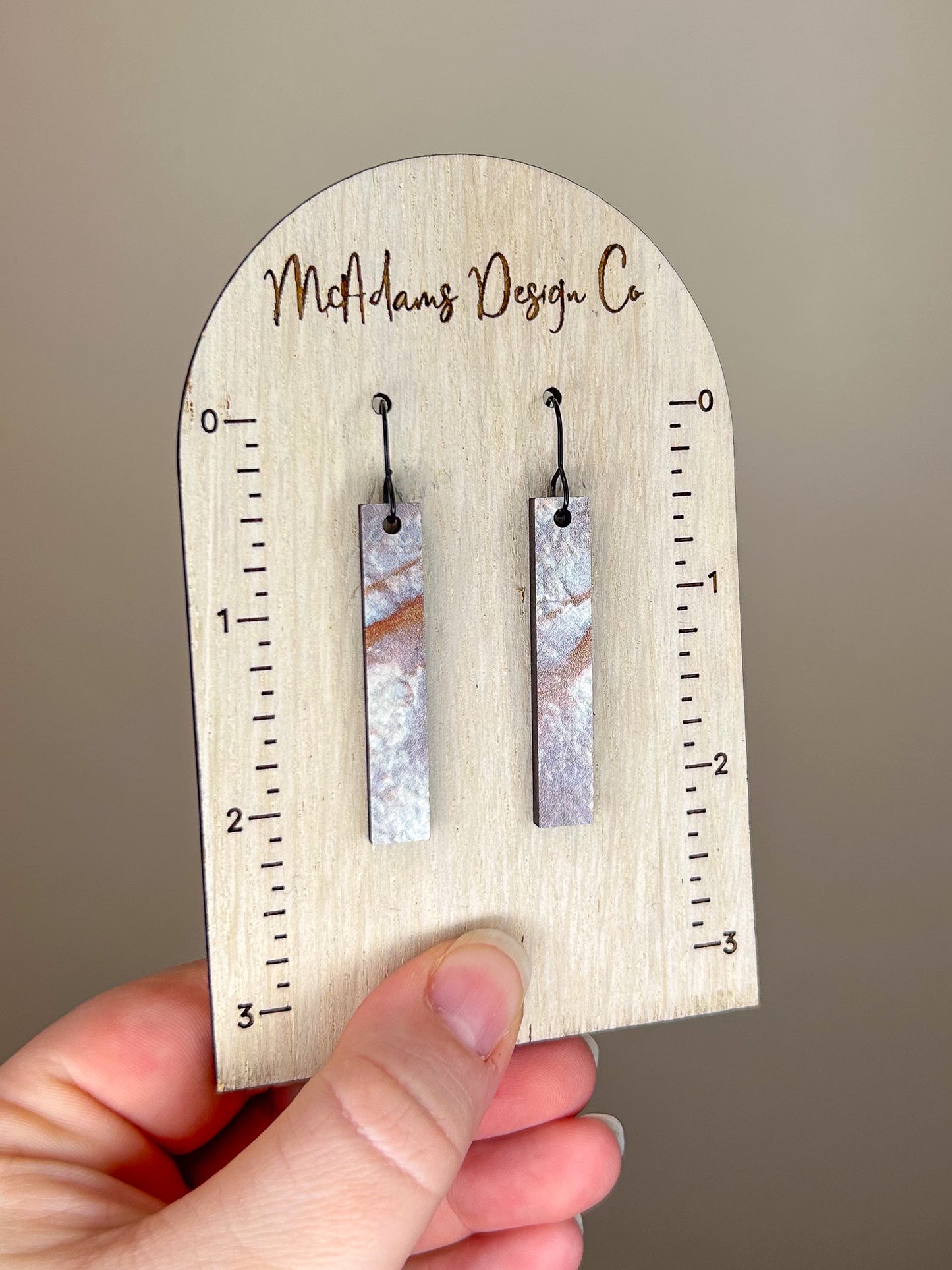 Mother of Pearl Pattern Wooden Bar Earrings
