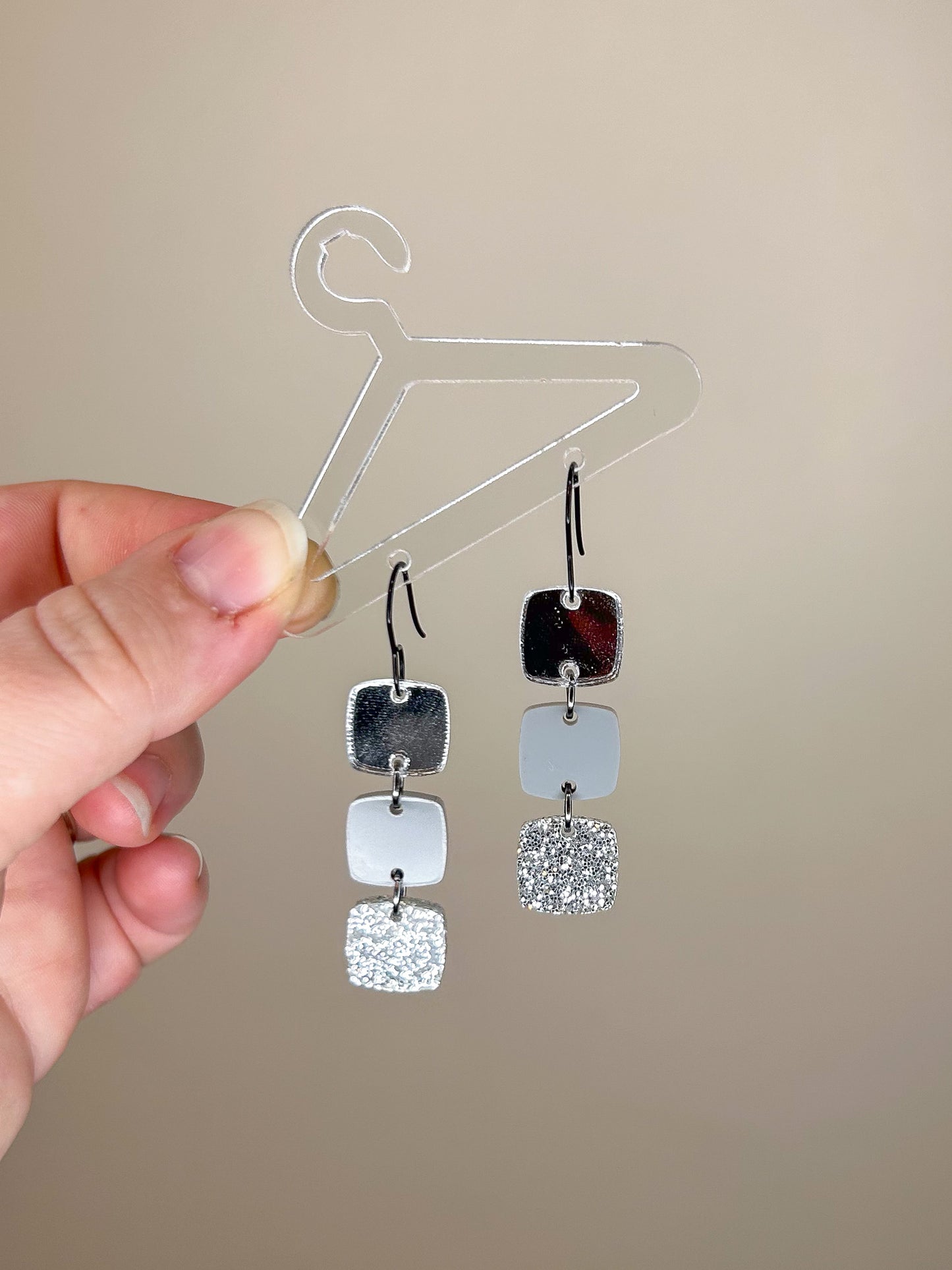 Stacked Silver Acrylic Earrings