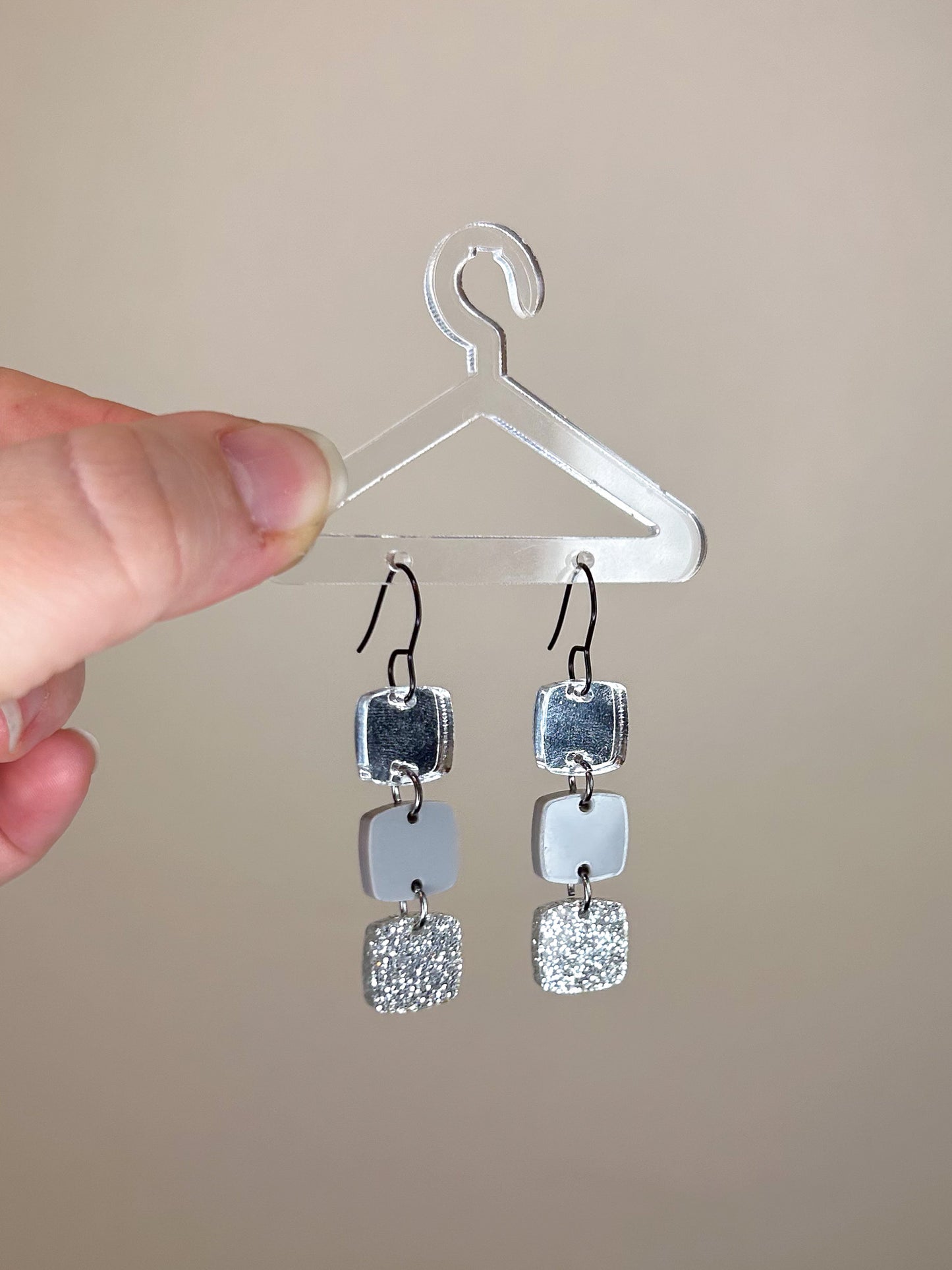 Stacked Silver Acrylic Earrings