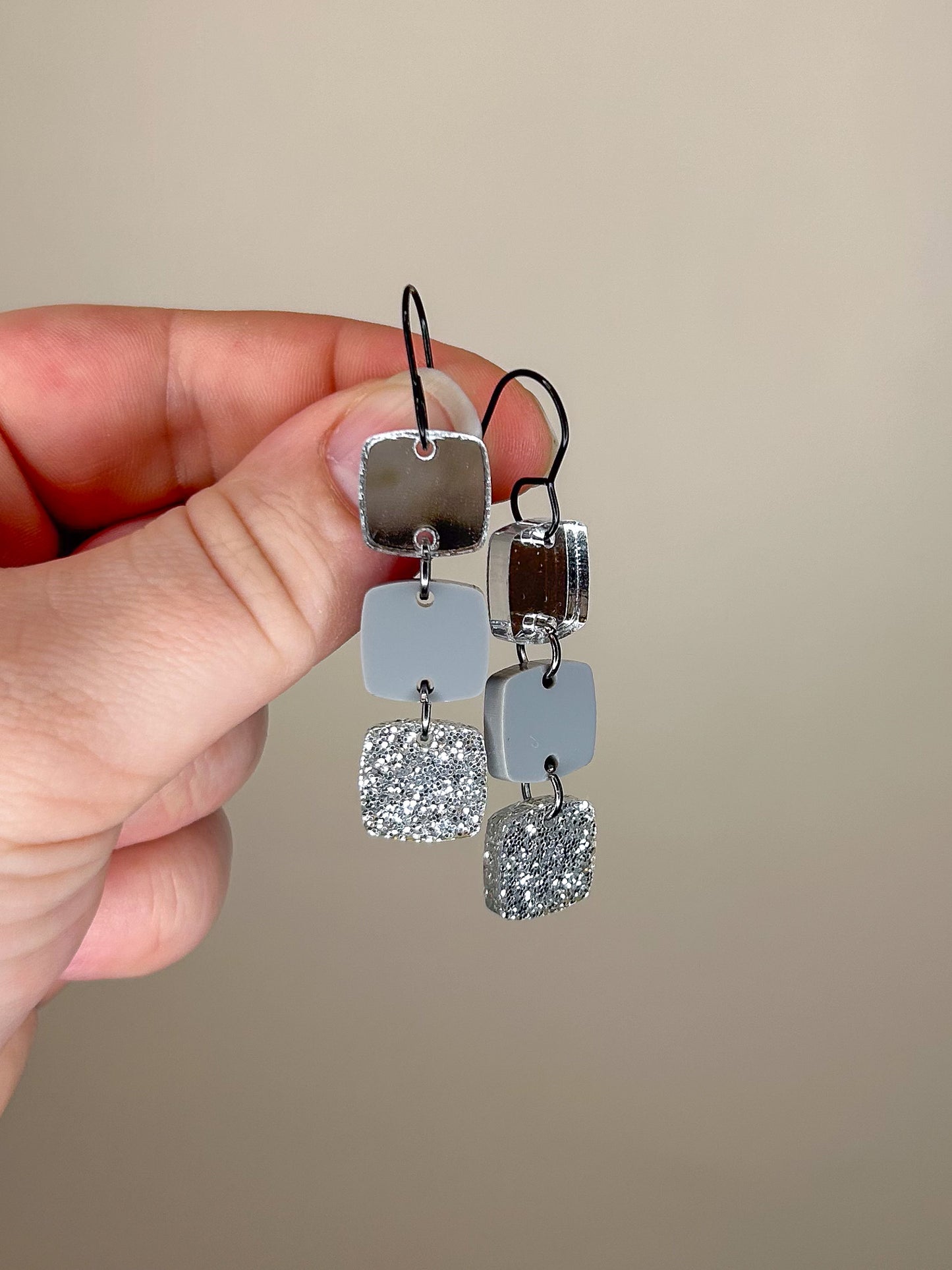 Stacked Silver Acrylic Earrings