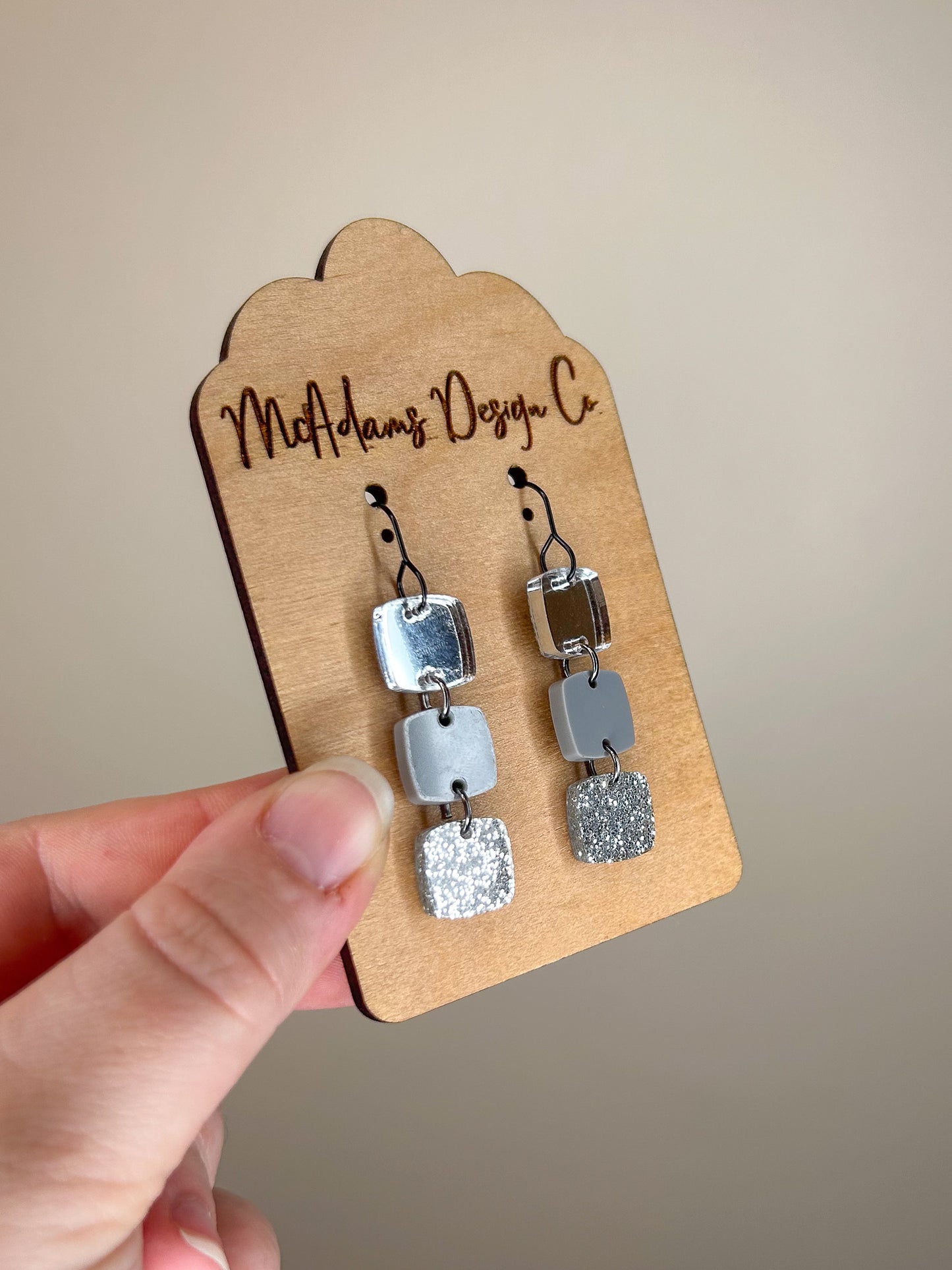 Stacked Silver Acrylic Earrings