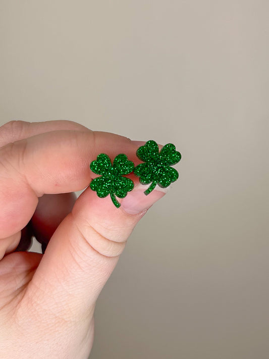 Glitter Four Leaf Clover Acrylic Studs