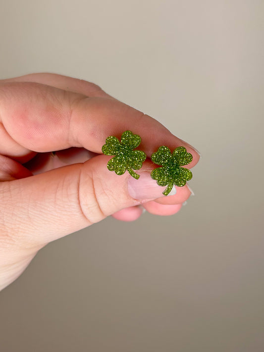Glitter Four Leaf Clover Acrylic Studs