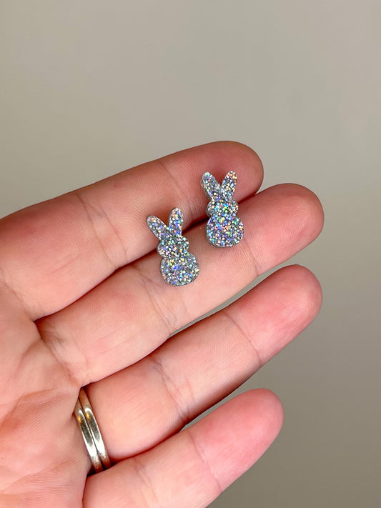 Silver Glitter Peep Acrylic Studs