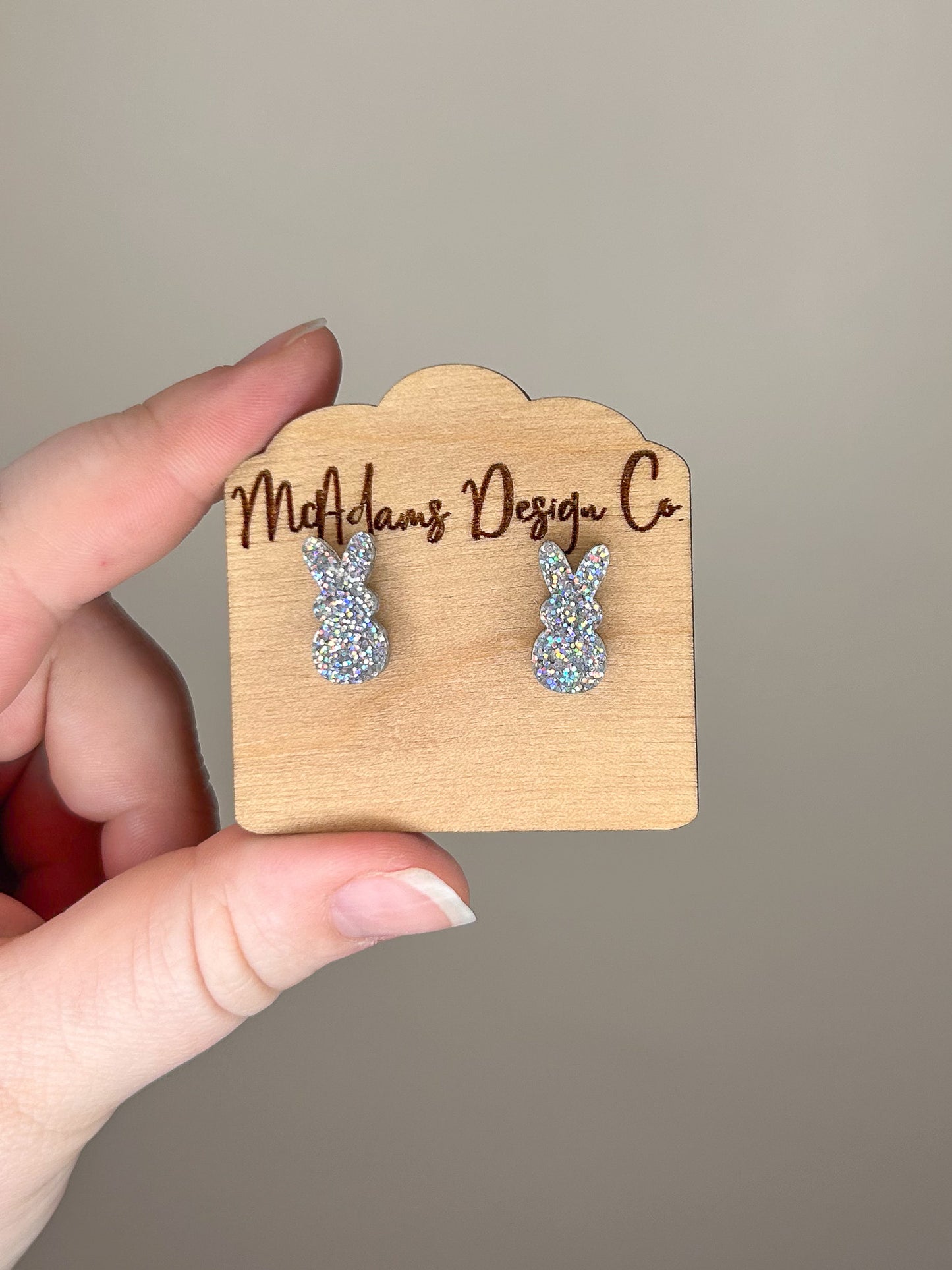 Silver Glitter Peep Acrylic Studs