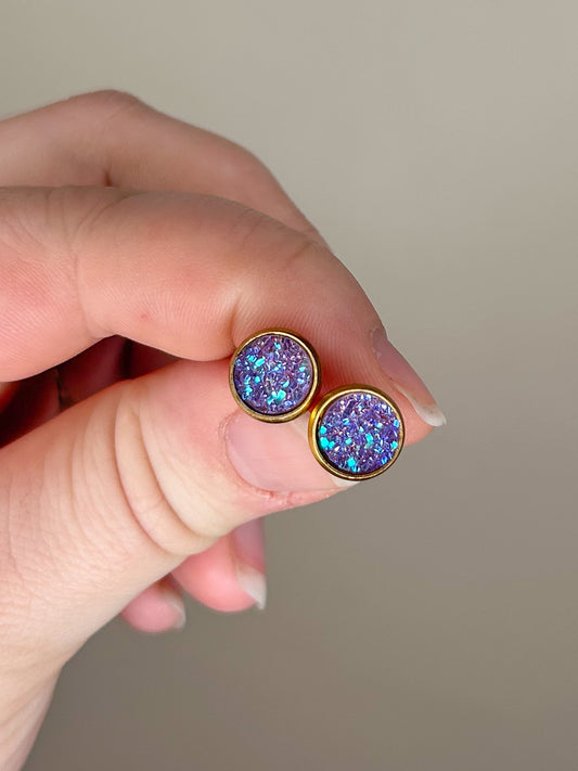 Mini Purple Druzy Studs